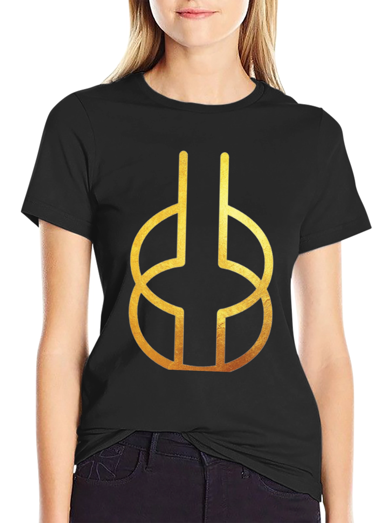 Modern Geometric Gold Design Black T-Shirt