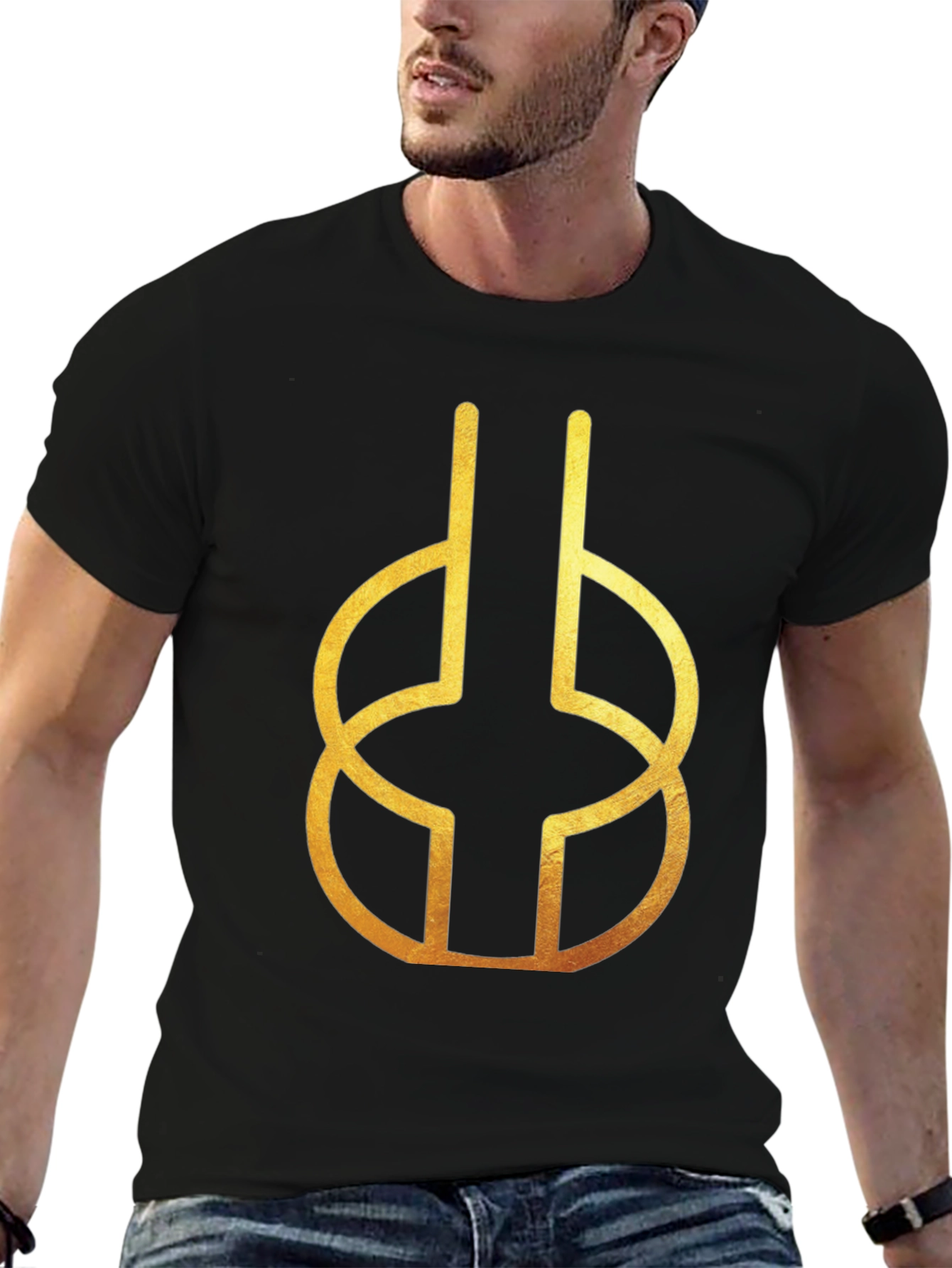 Modern Geometric Gold Design Black T-Shirt