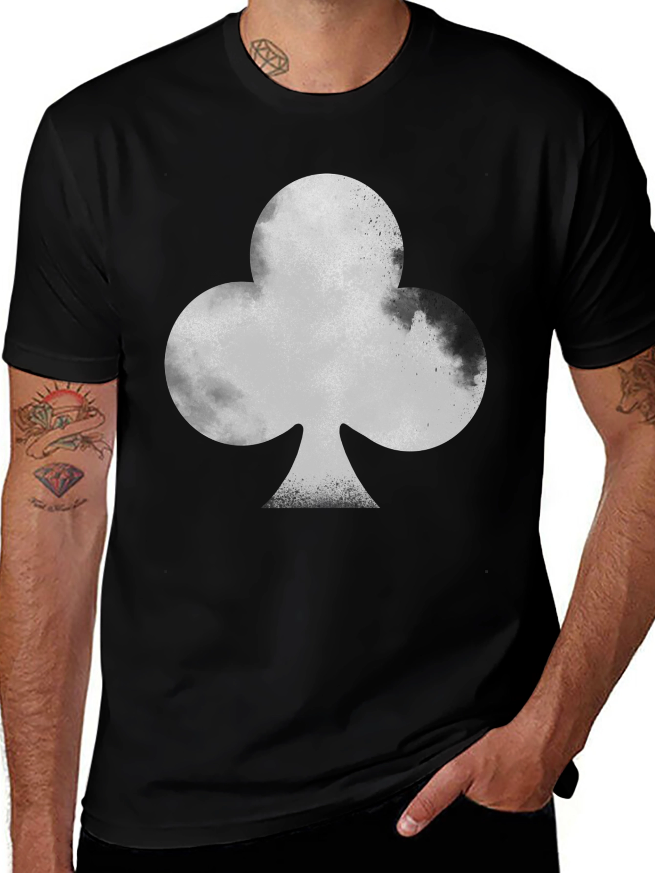 Black T-Shirt with Gray Club Card Suit Graphic