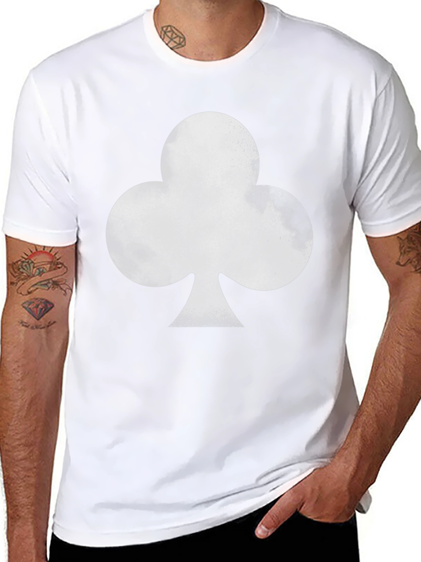 Black T-Shirt with Gray Club Card Suit Graphic