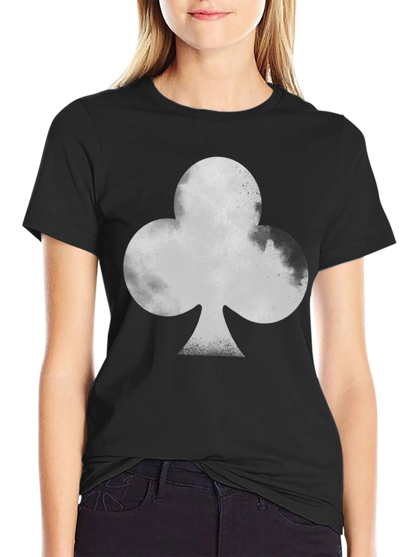 Black T-Shirt with Gray Club Card Suit Graphic