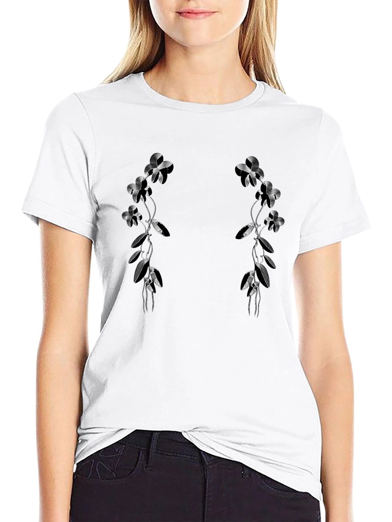 Floral Vine Graphic Black T-Shirt
