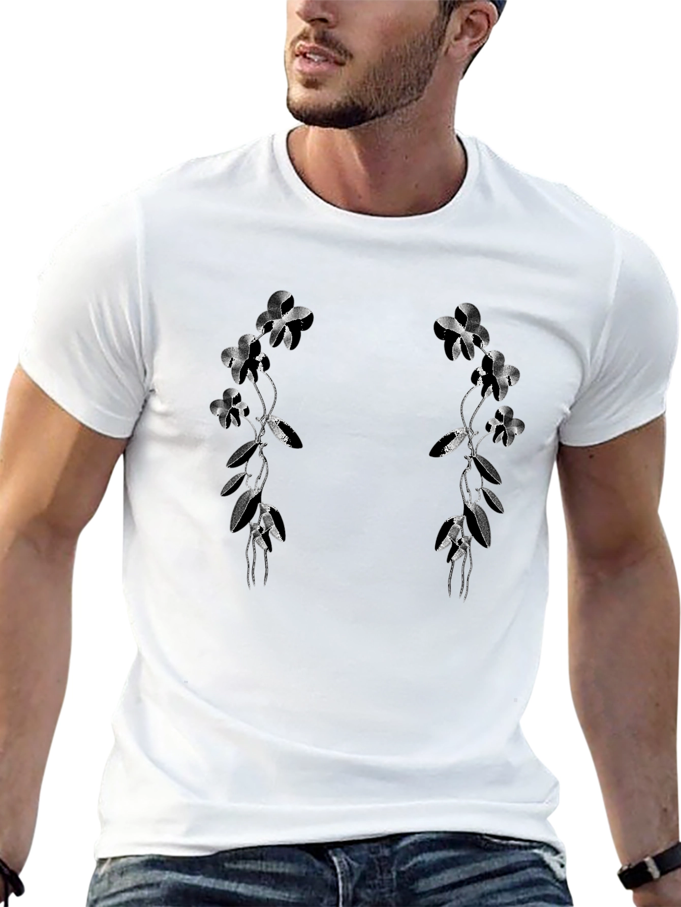 Floral Vine Graphic Black T-Shirt