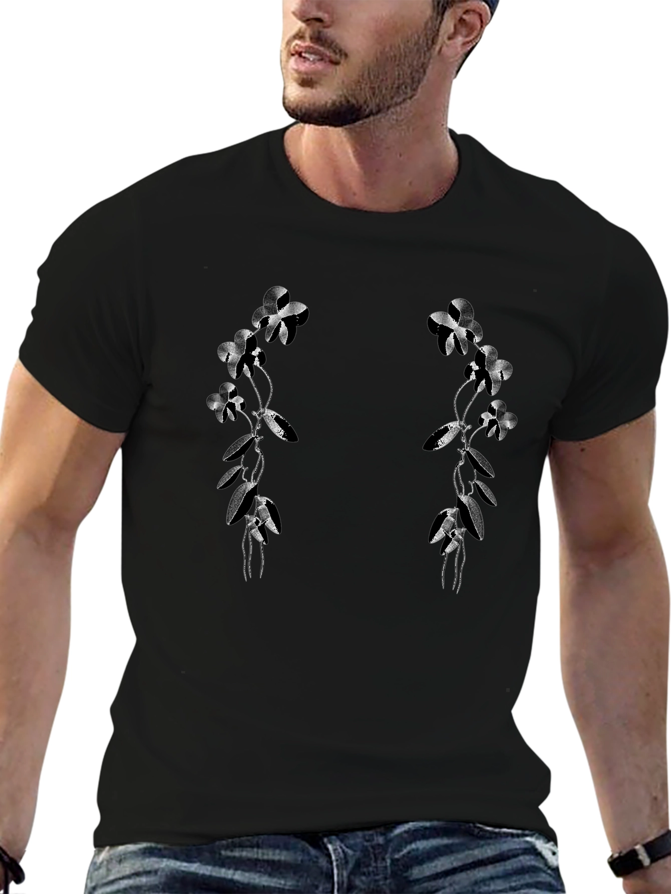 Floral Vine Graphic Black T-Shirt
