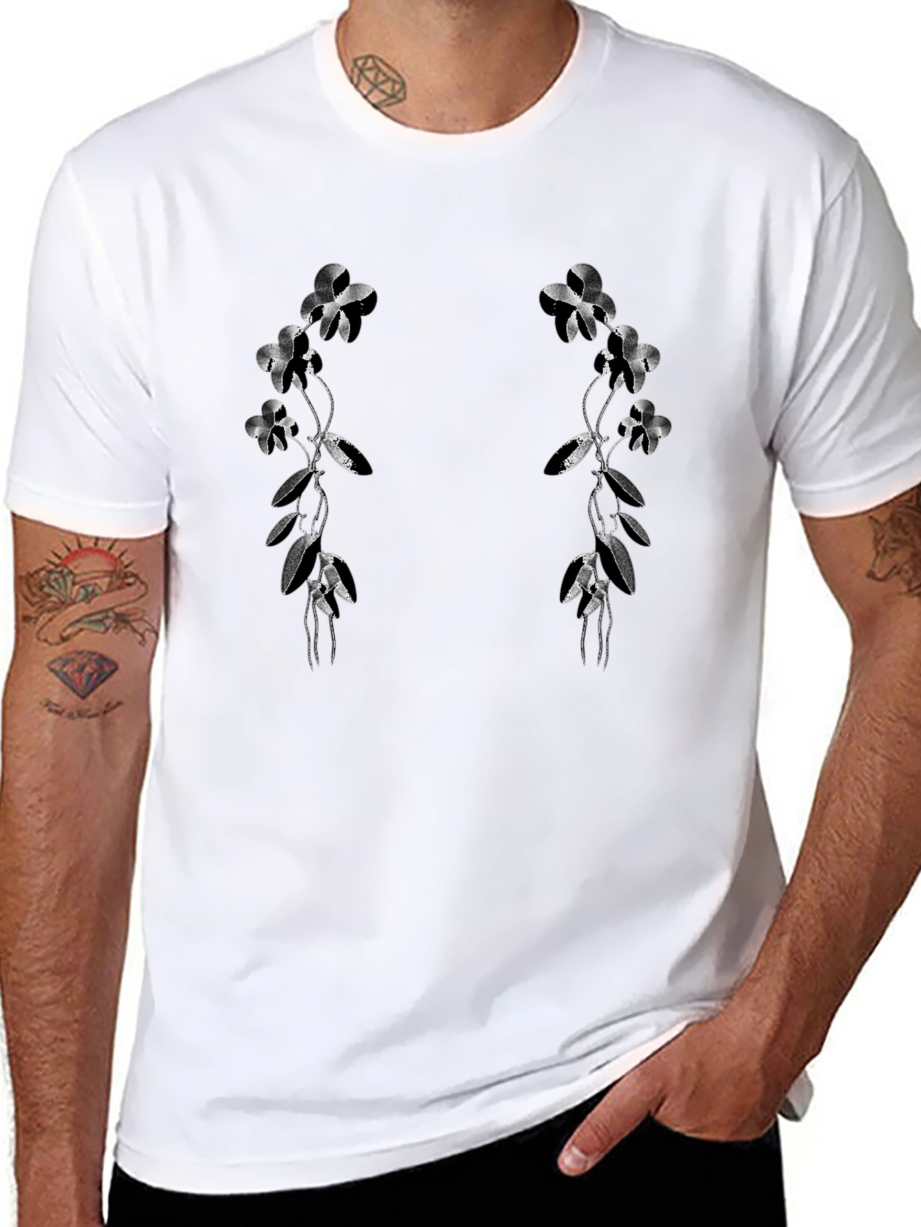 Floral Vine Graphic Black T-Shirt