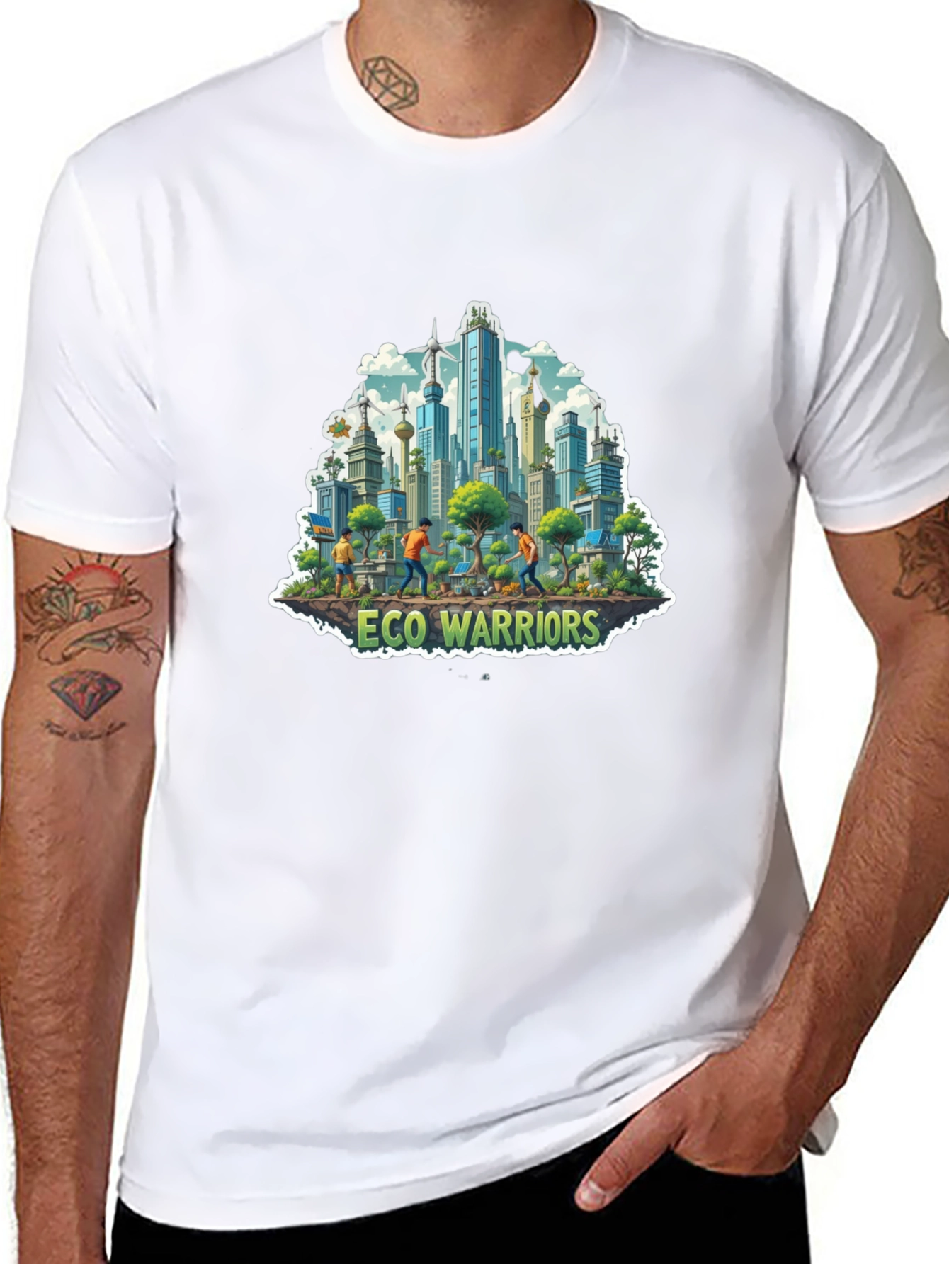 Eco Warriors Graphic Tee - Cityscape Design