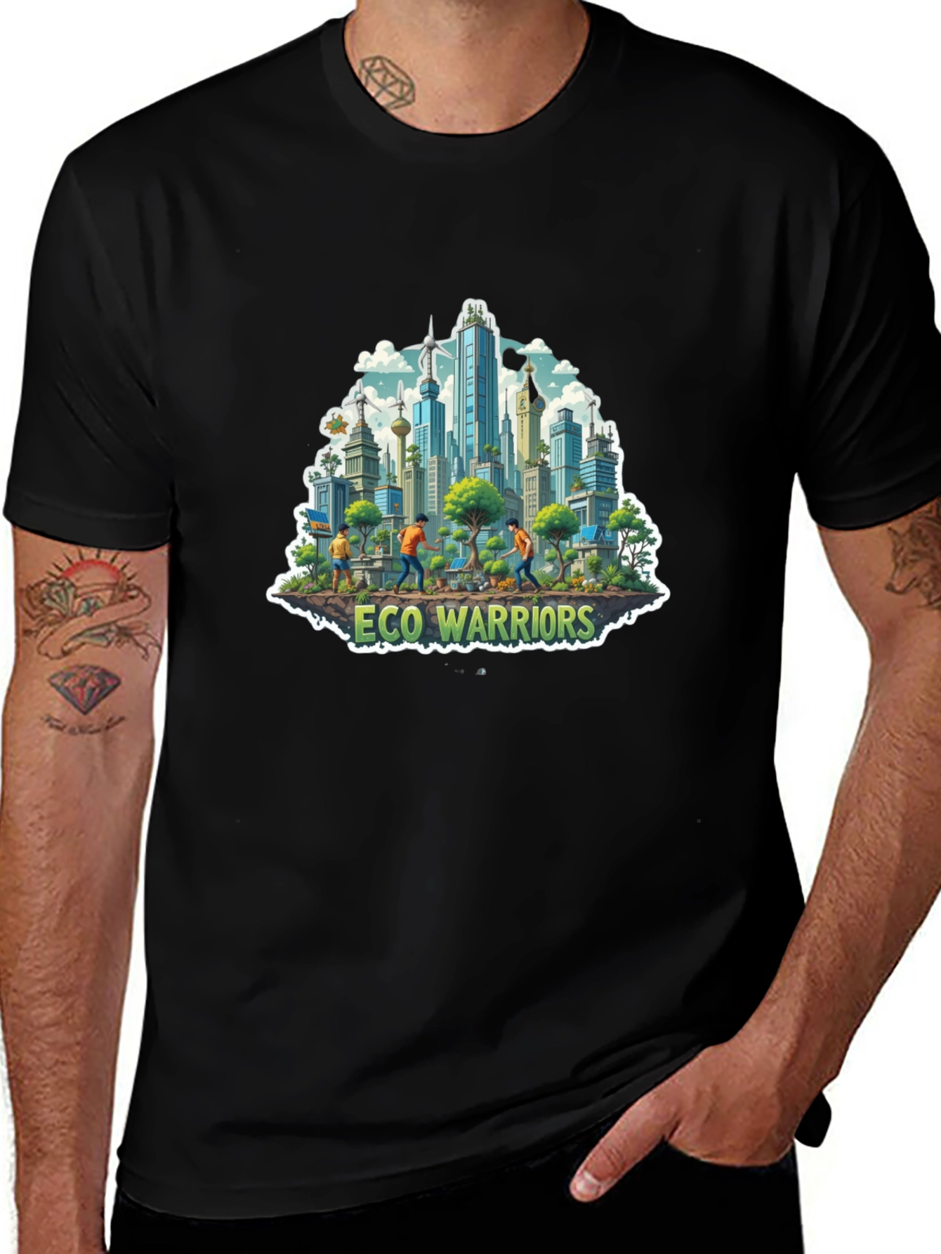 Eco Warriors Graphic Tee - Cityscape Design