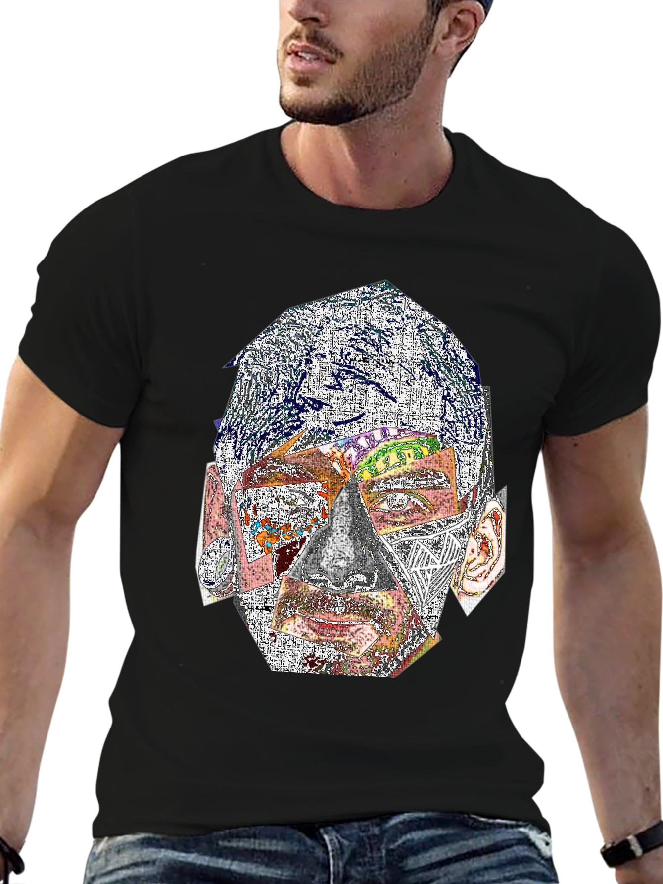 Abstract Face Graphic Print Crew Neck T-Shirt