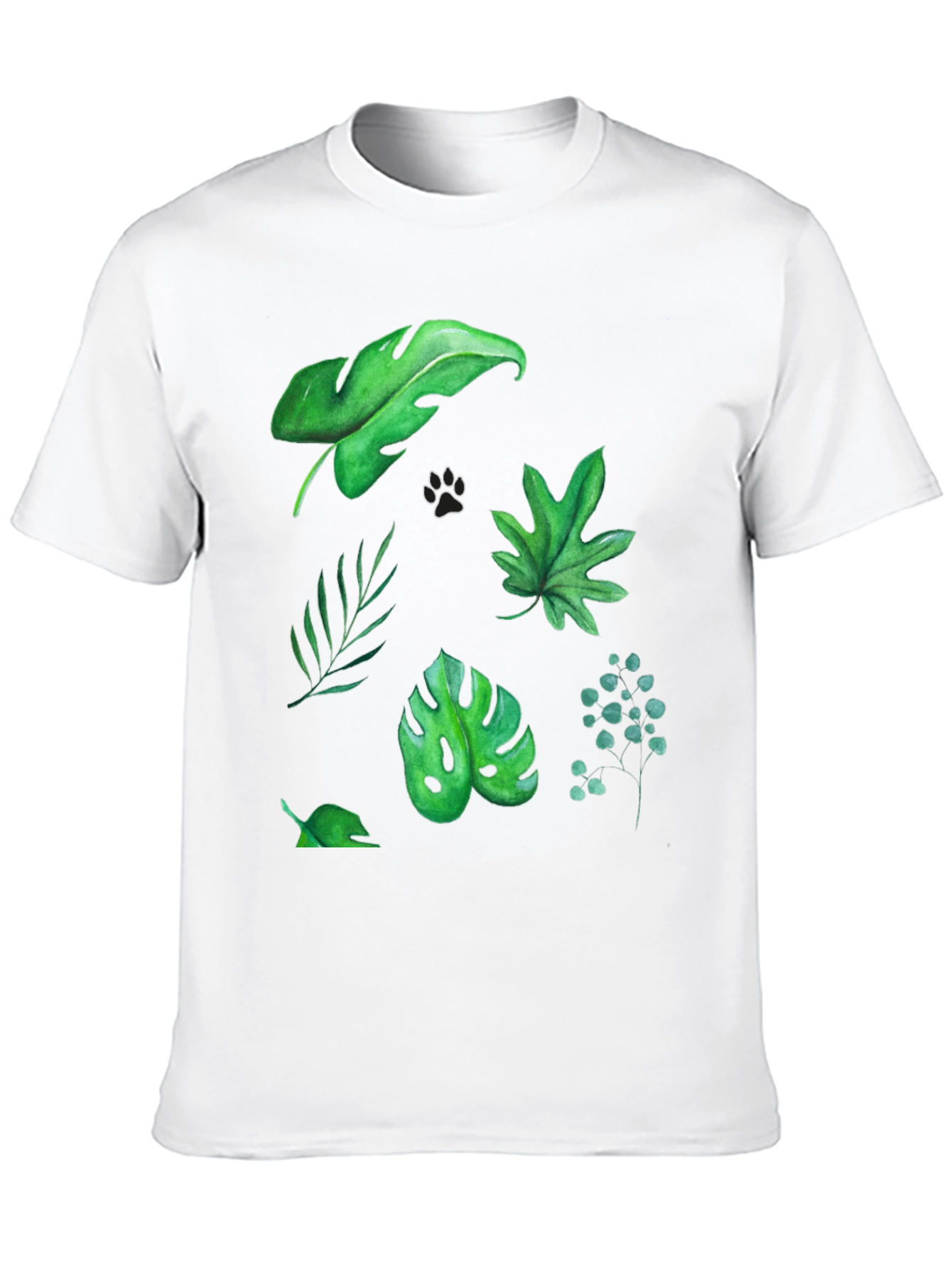 Leaf Print Tee - Black Cotton T-Shirt