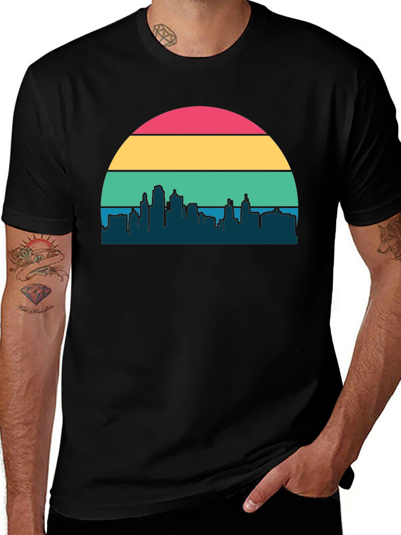 Retro Sunset Cityscape Graphic Tee