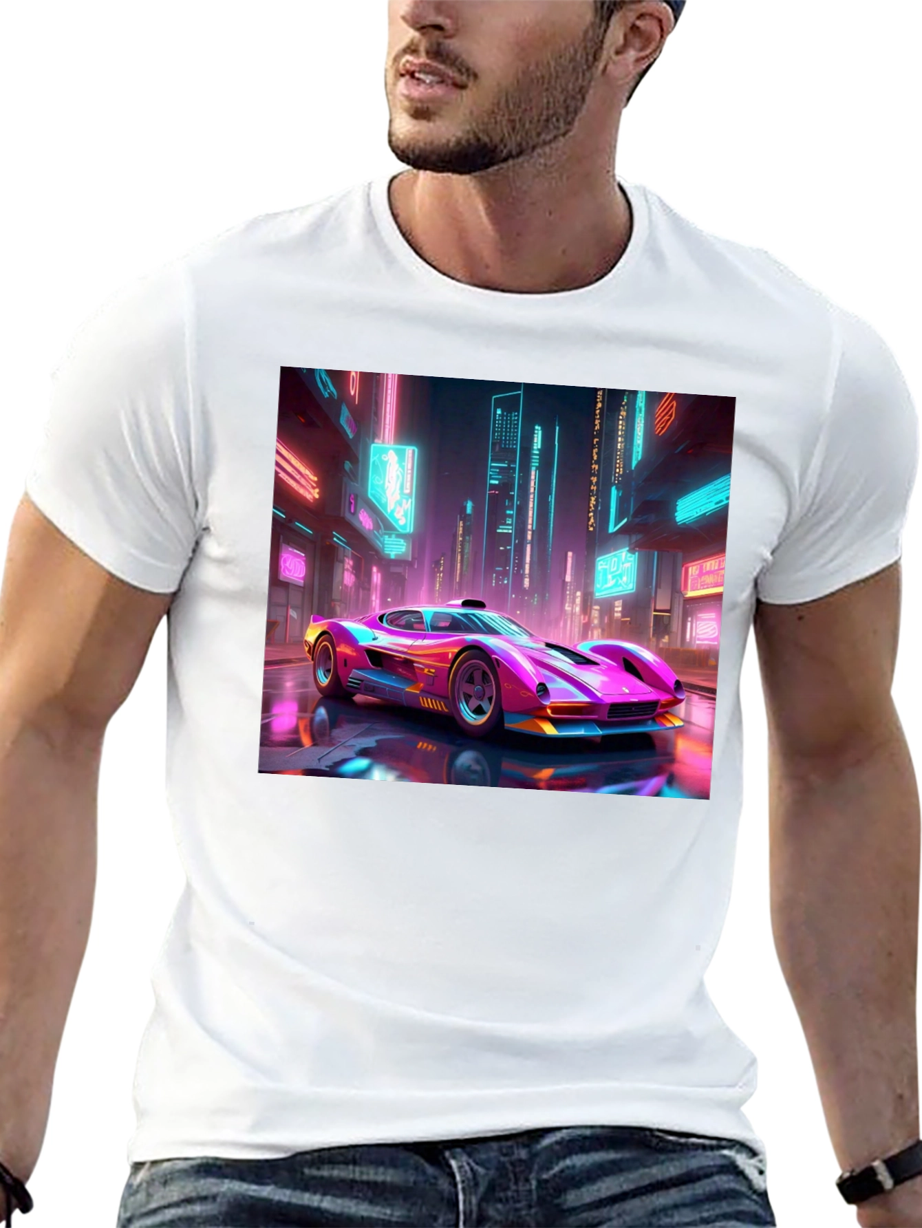Cyberpunk Car Graphic Tee - Futuristic Neon Style