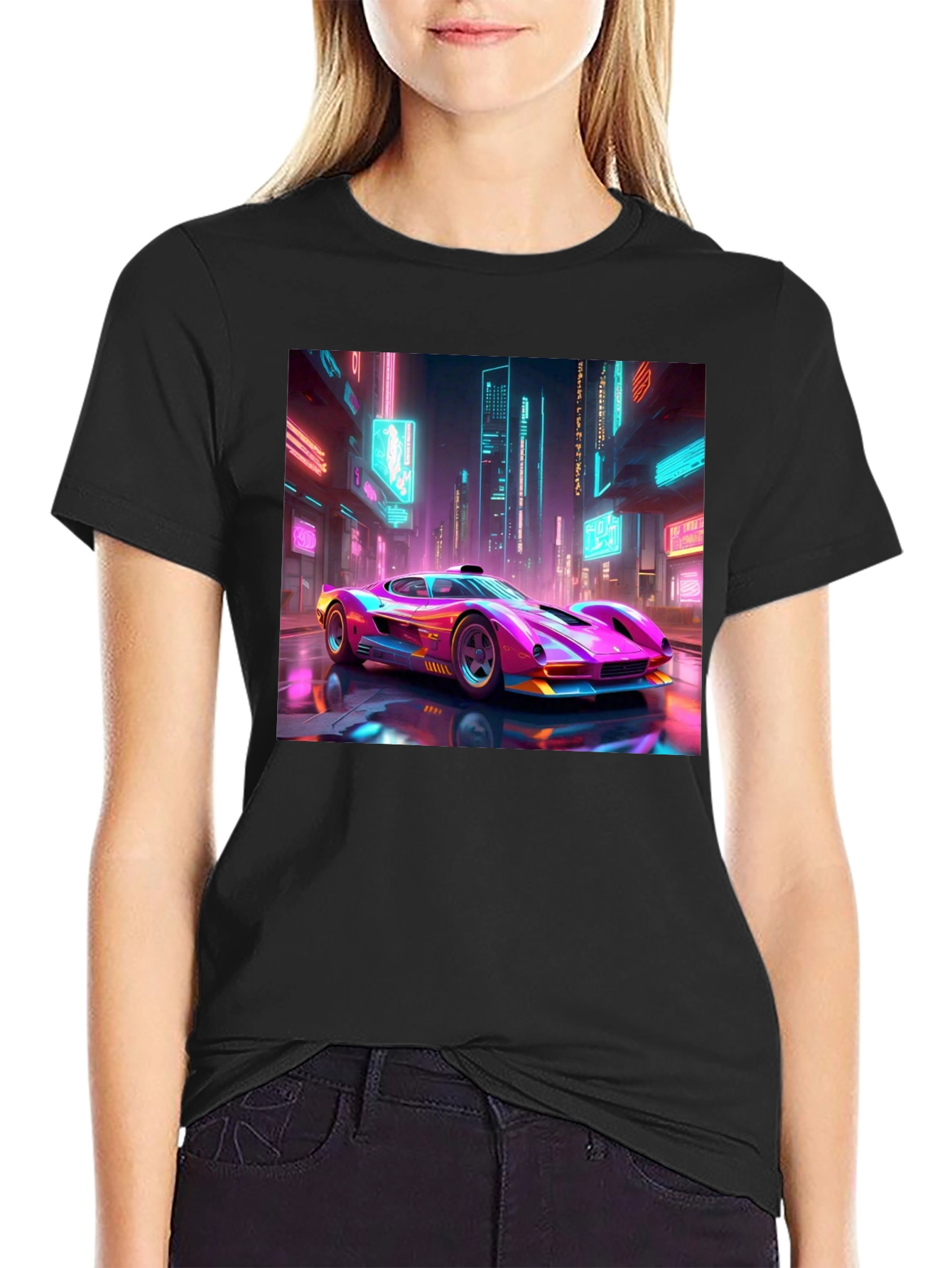 Cyberpunk Car Graphic Tee - Futuristic Neon Style
