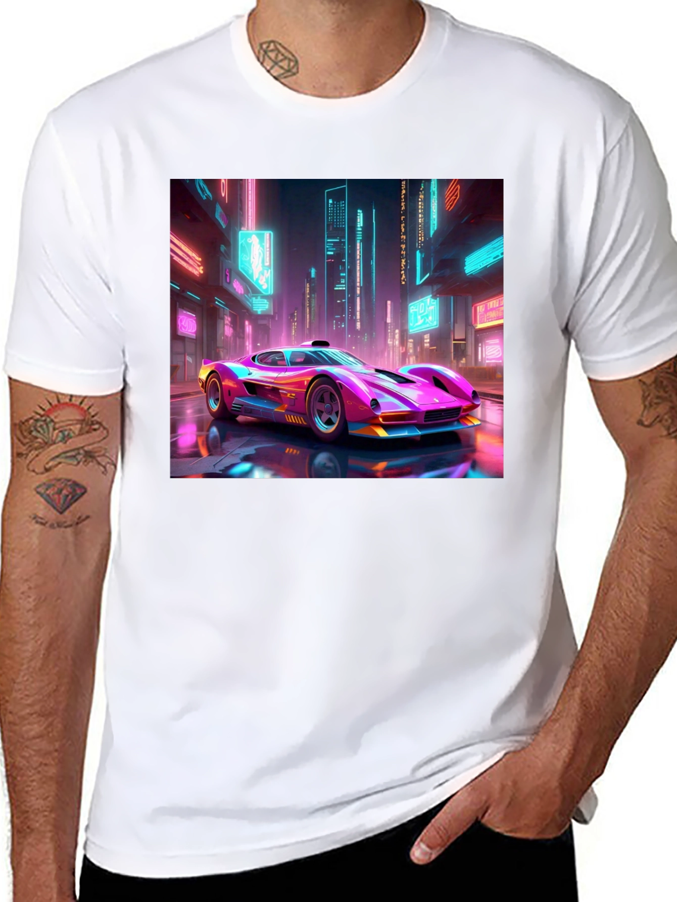 Cyberpunk Car Graphic Tee - Futuristic Neon Style