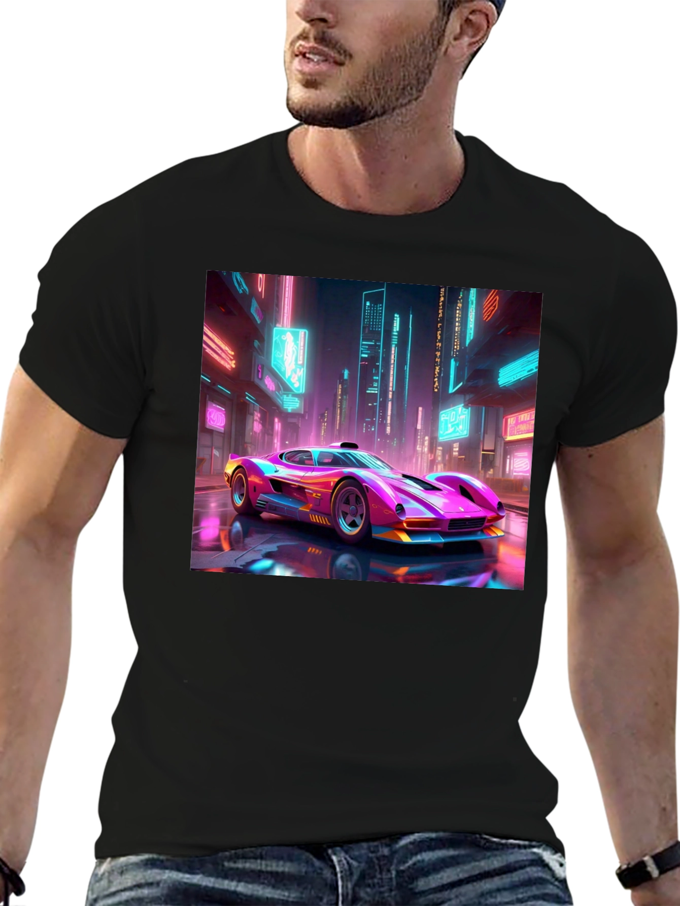 Cyberpunk Car Graphic Tee - Futuristic Neon Style