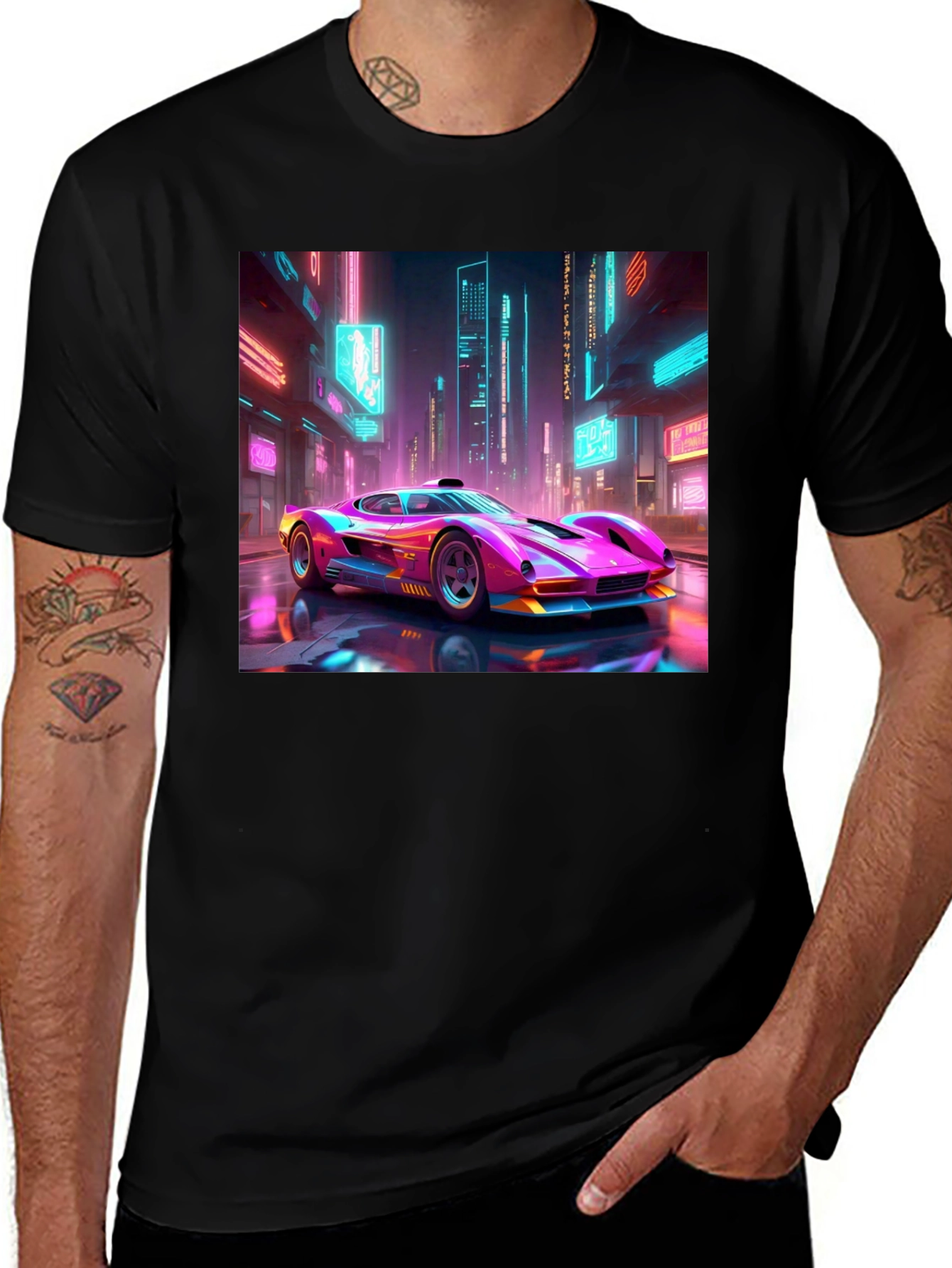 Cyberpunk Car Graphic Tee - Futuristic Neon Style