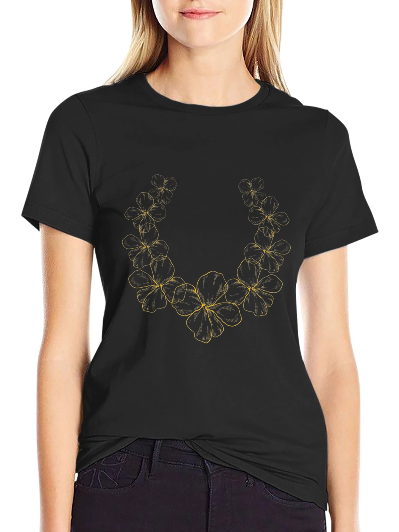 Floral Wreath Graphic Black T-Shirt