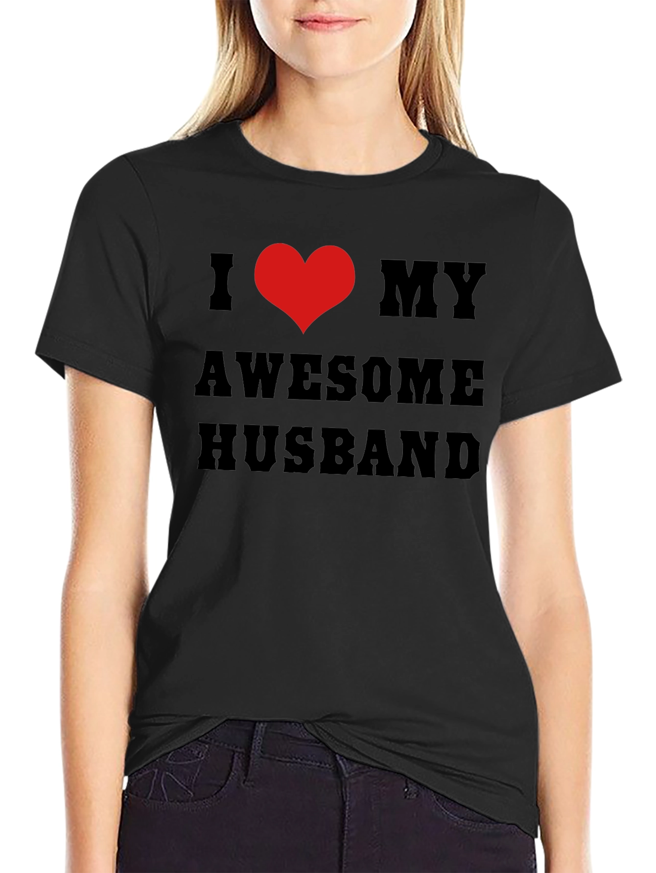 I Heart My Awesome Husband Black T-Shirt