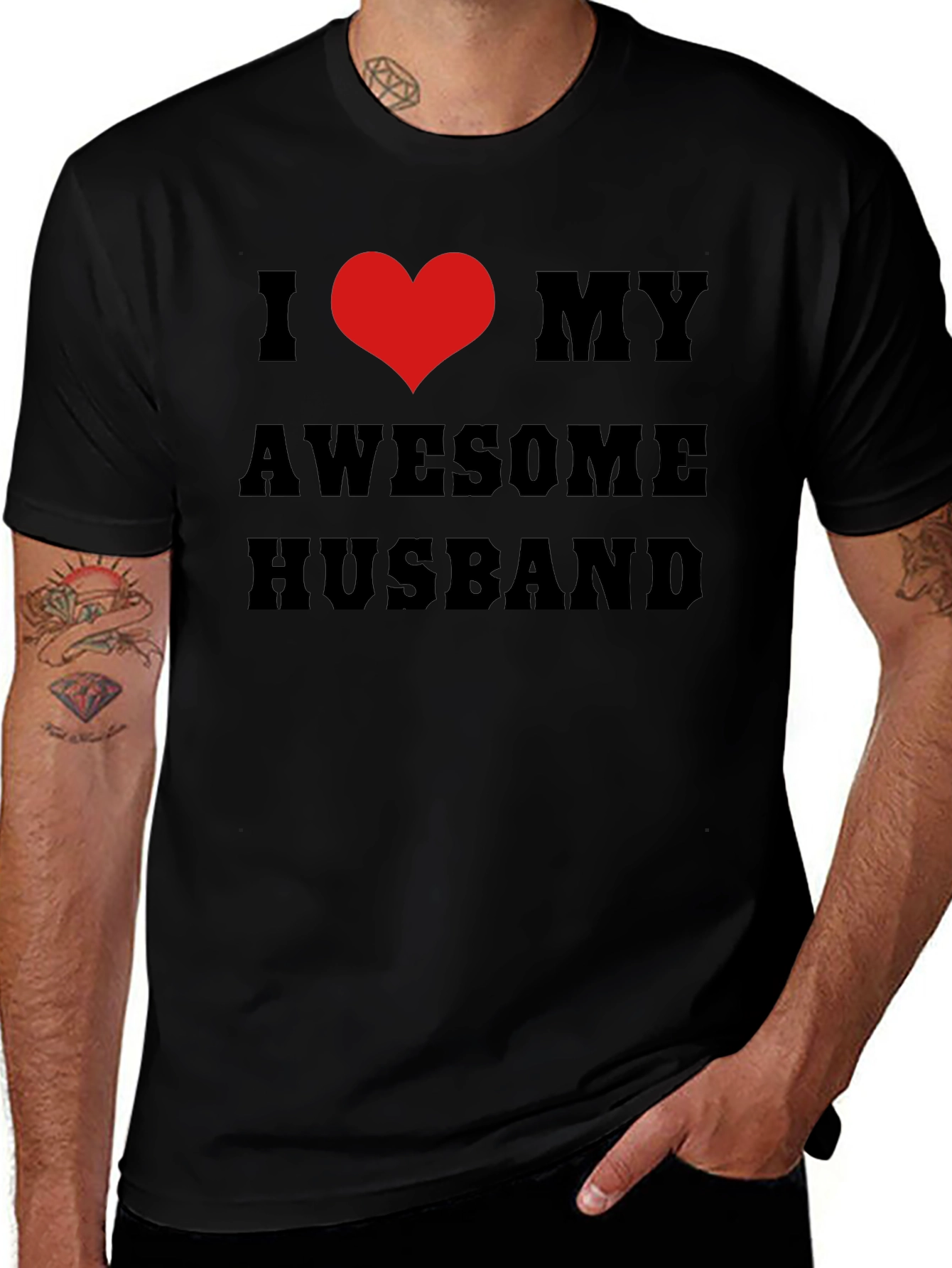 I Heart My Awesome Husband Black T-Shirt