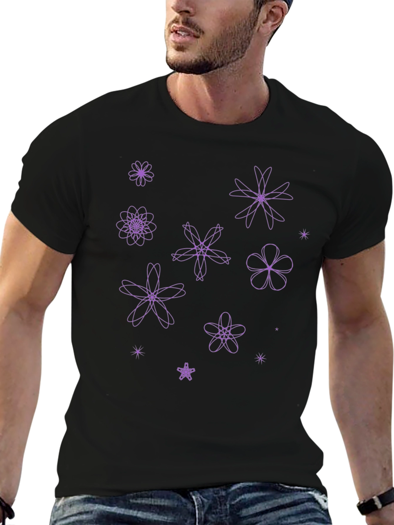Floral Pattern Black T-Shirt