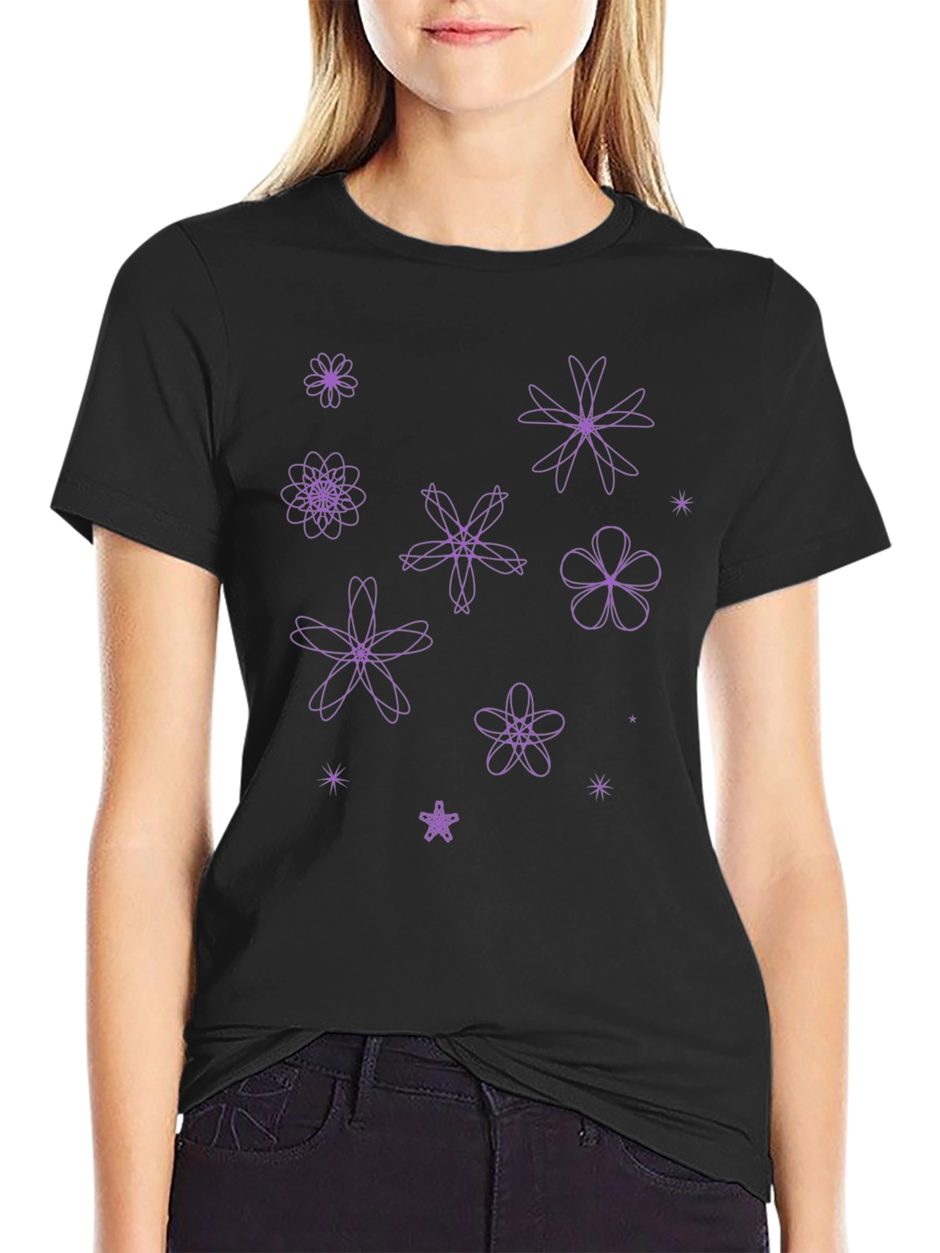 Floral Pattern Black T-Shirt