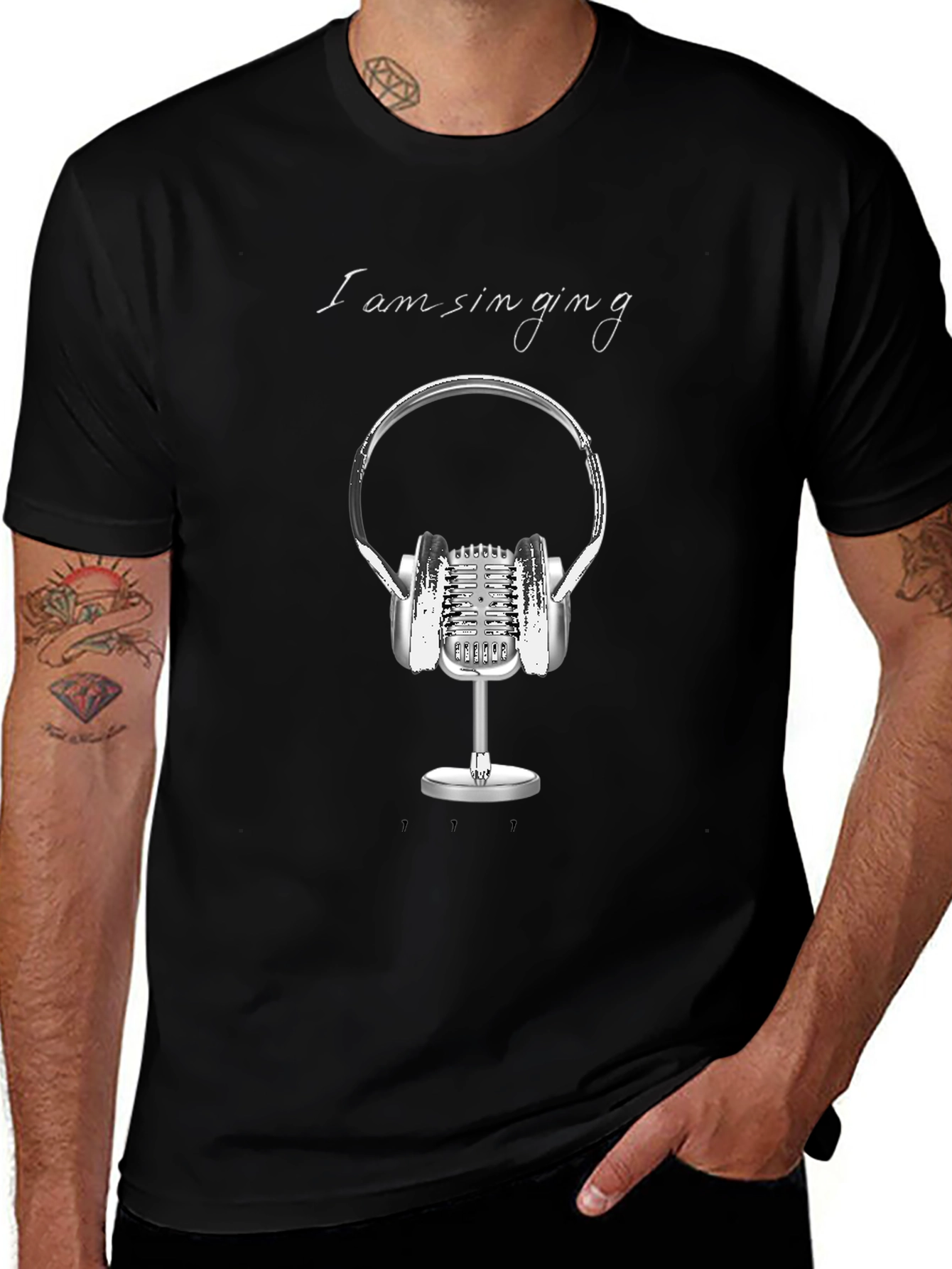Singing Graphic Tee - Black Cotton T-Shirt