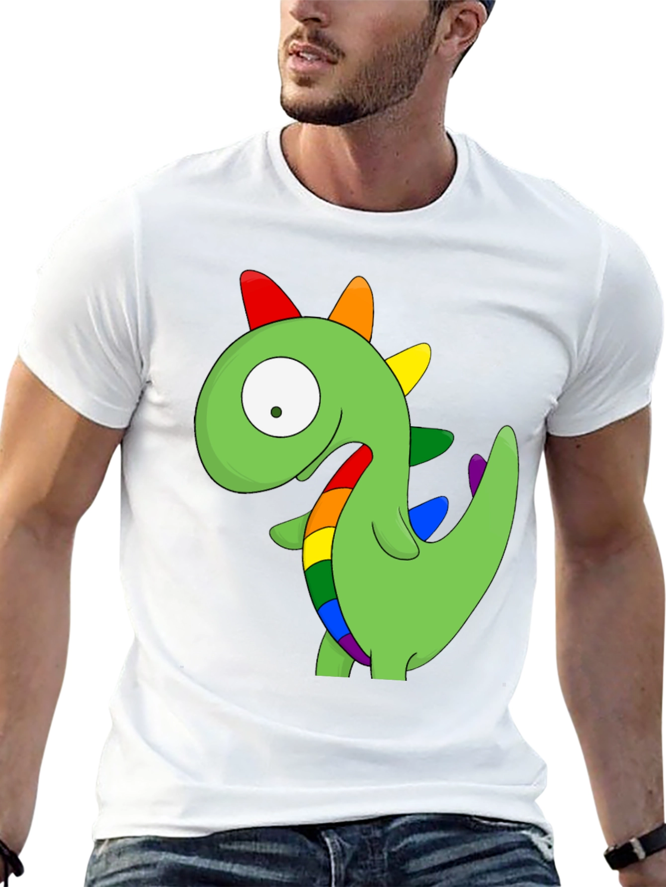 Rainbow Dinosaur Graphic T-Shirt