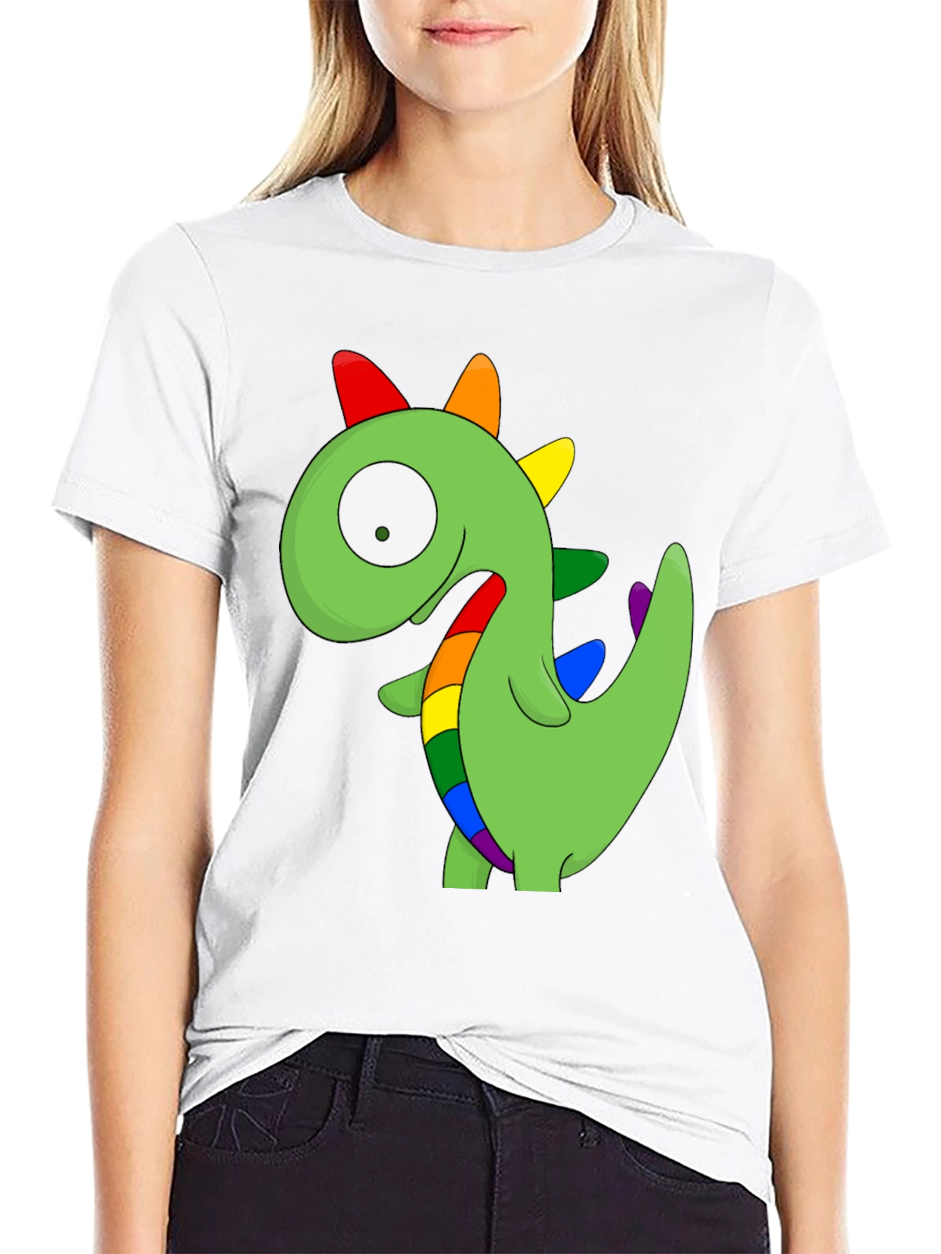 Rainbow Dinosaur Graphic T-Shirt