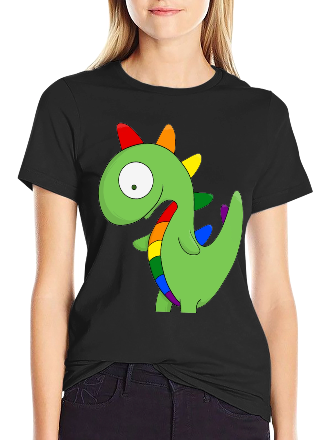 Rainbow Dinosaur Graphic T-Shirt