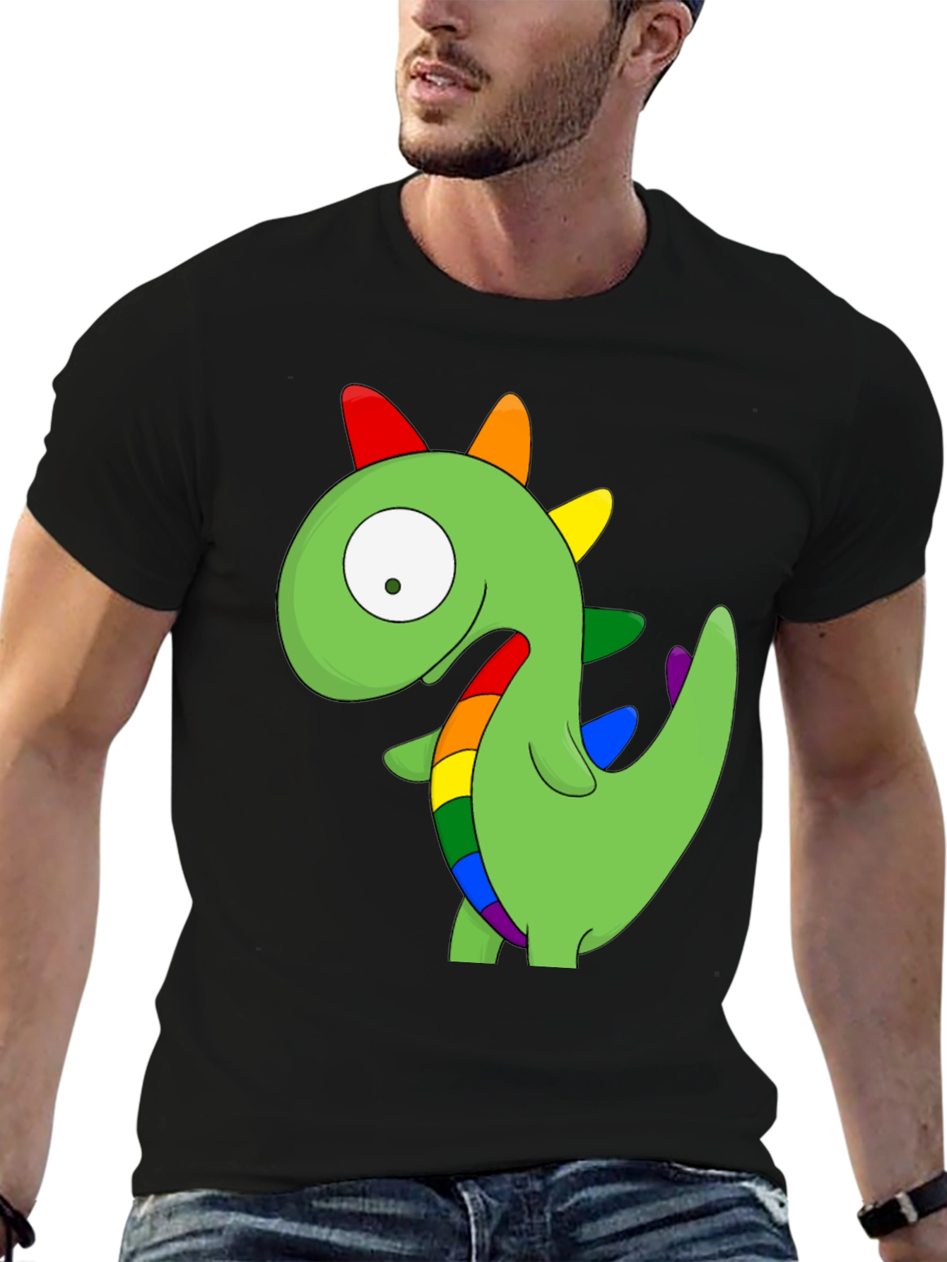 Rainbow Dinosaur Graphic T-Shirt