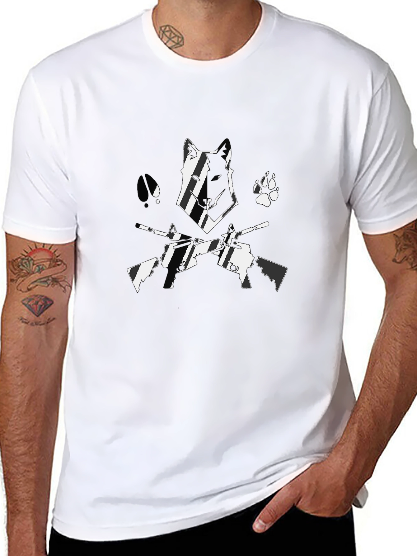 Wolf & Guns Graphic Black T-Shirt