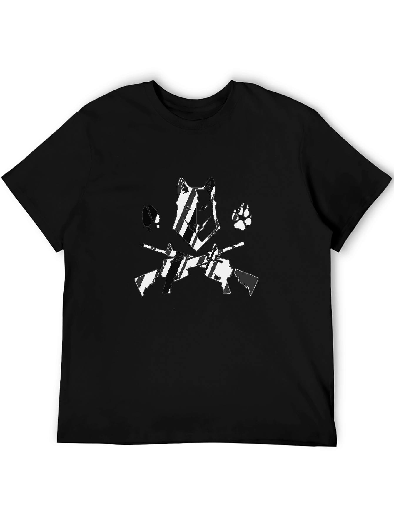 Wolf & Guns Graphic Black T-Shirt
