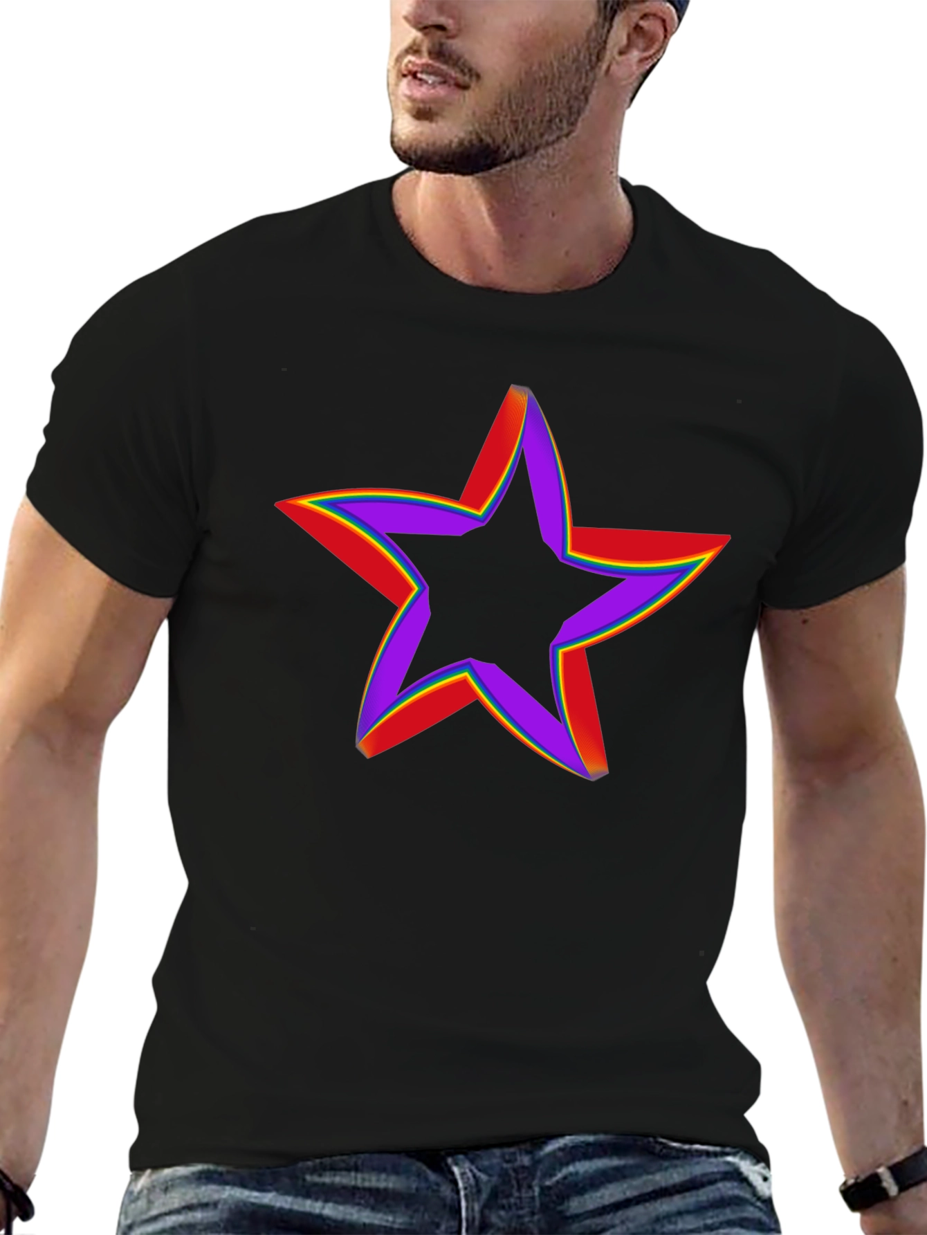 Rainbow Star Graphic Tee - Black