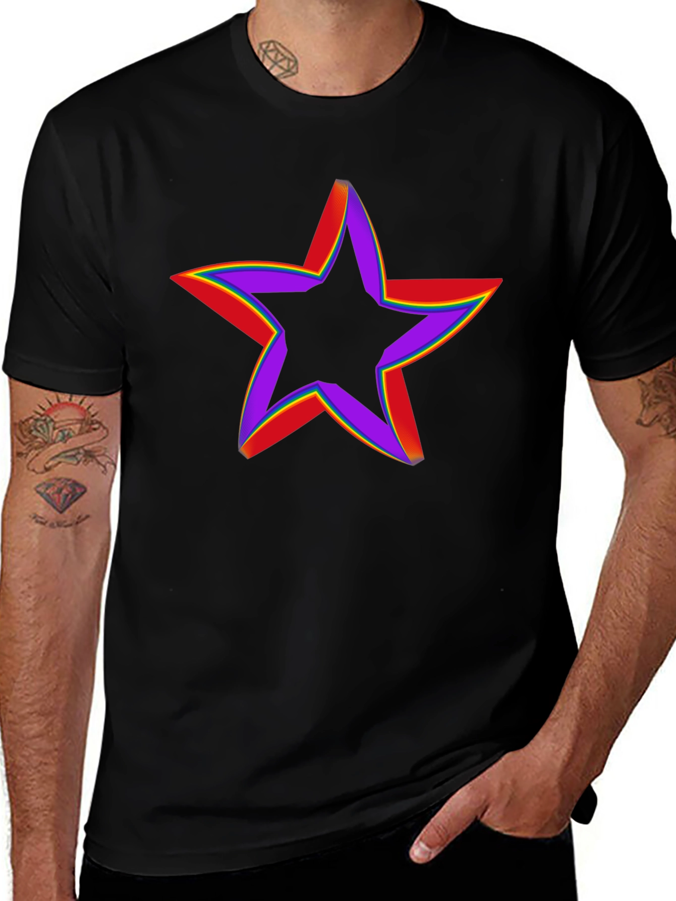 Rainbow Star Graphic Tee - Black