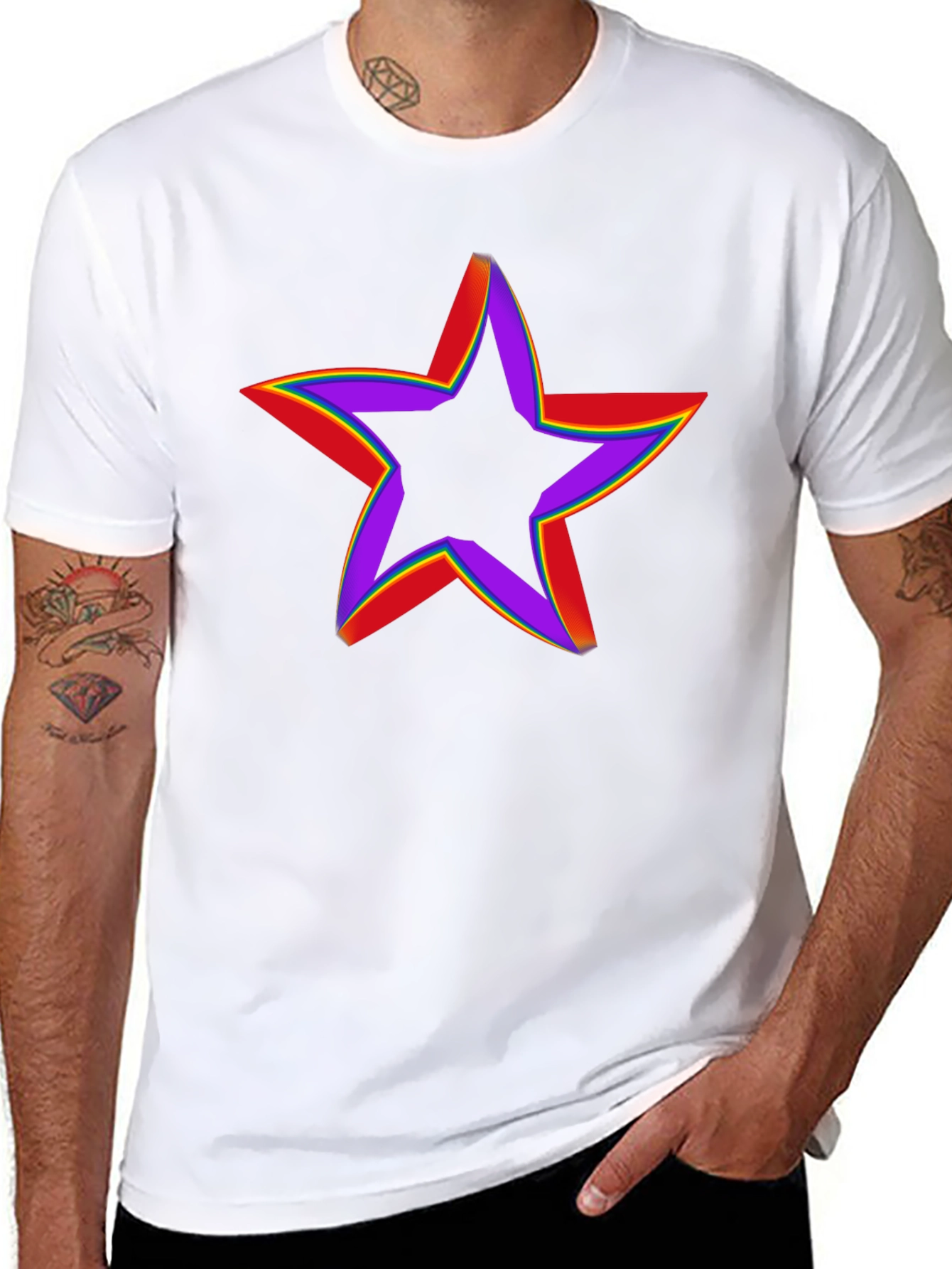 Rainbow Star Graphic Tee - Black