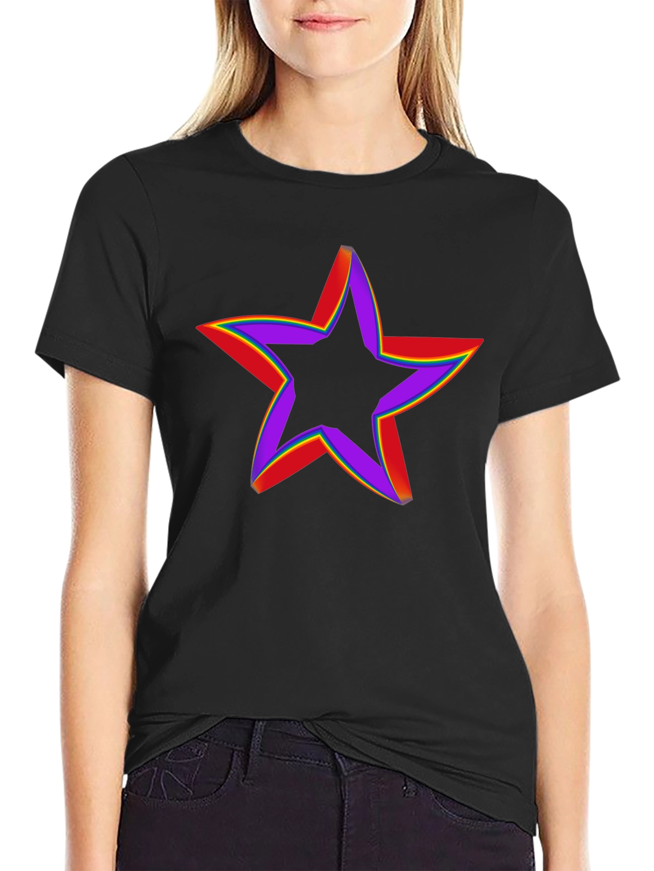 Rainbow Star Graphic Tee - Black