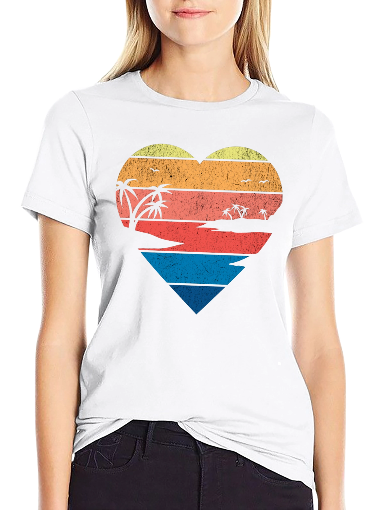Retro Beach Heart Graphic T-Shirt