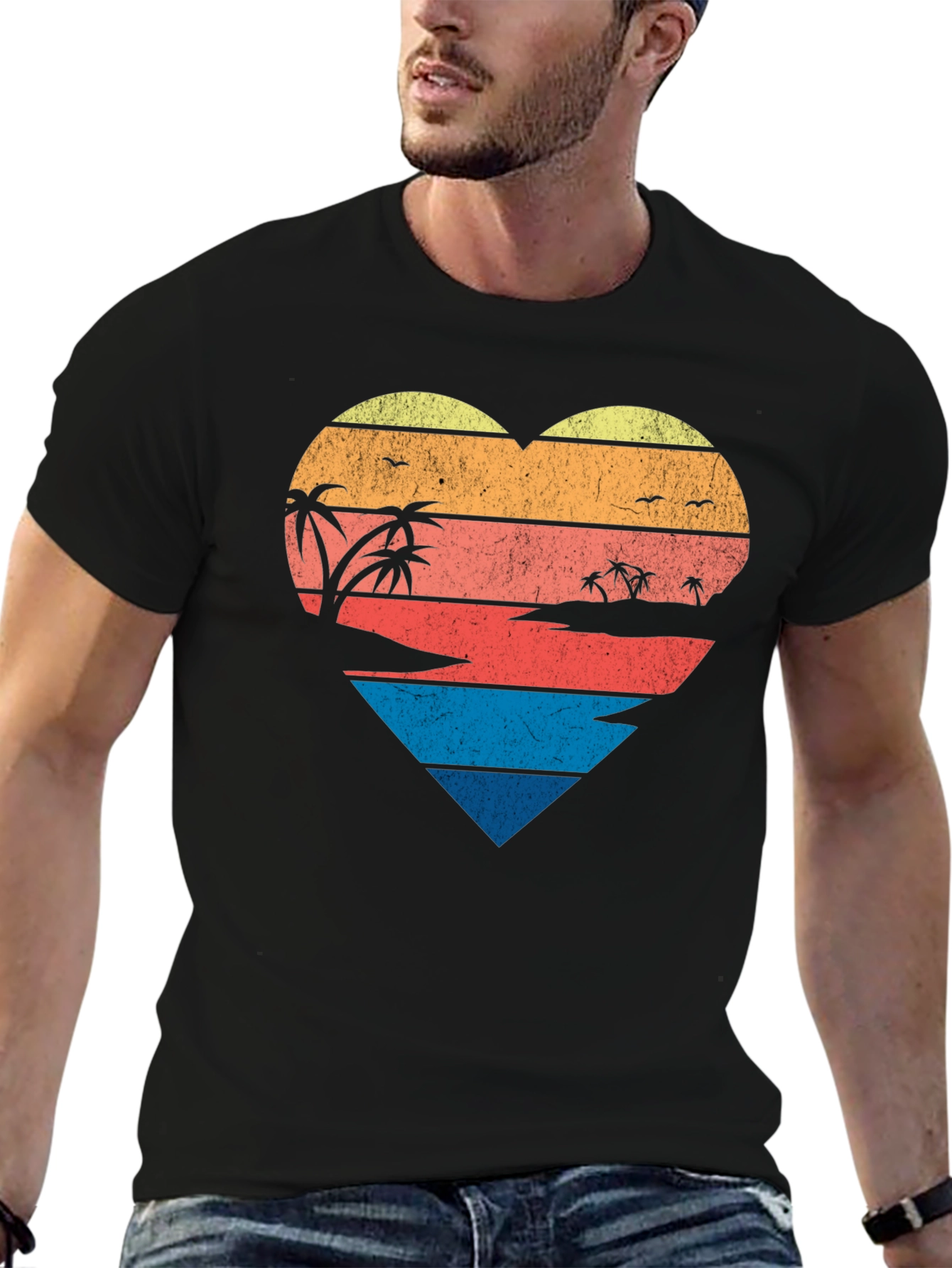 Retro Beach Heart Graphic T-Shirt