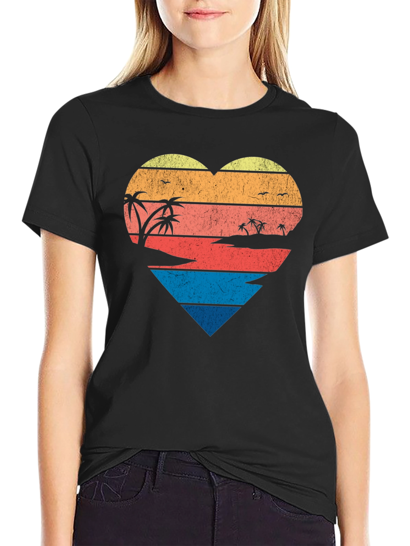Retro Beach Heart Graphic T-Shirt