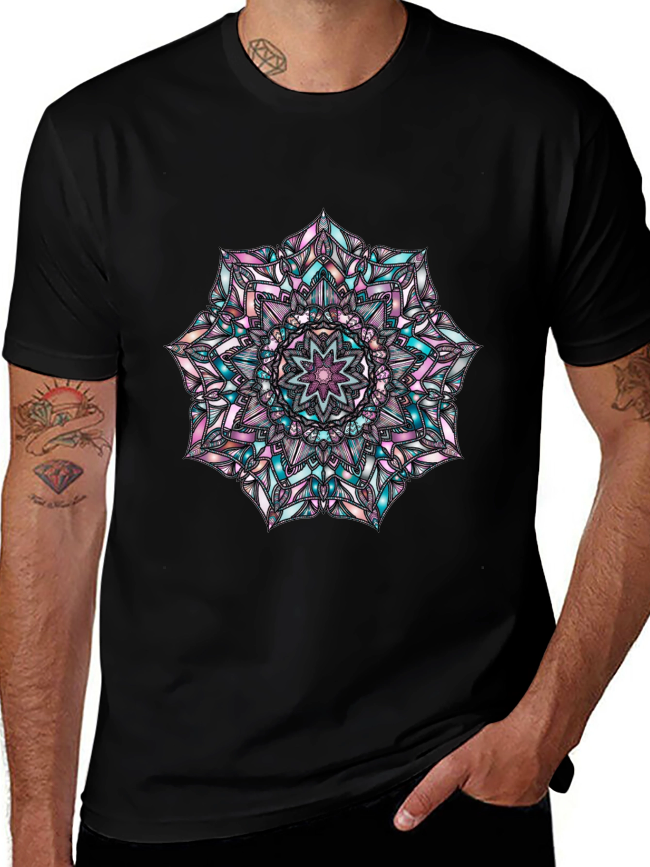Mandala Graphic Print Mens Black T-Shirt
