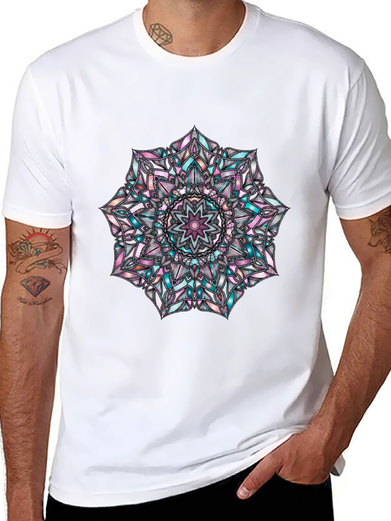 Mandala Graphic Print Mens Black T-Shirt