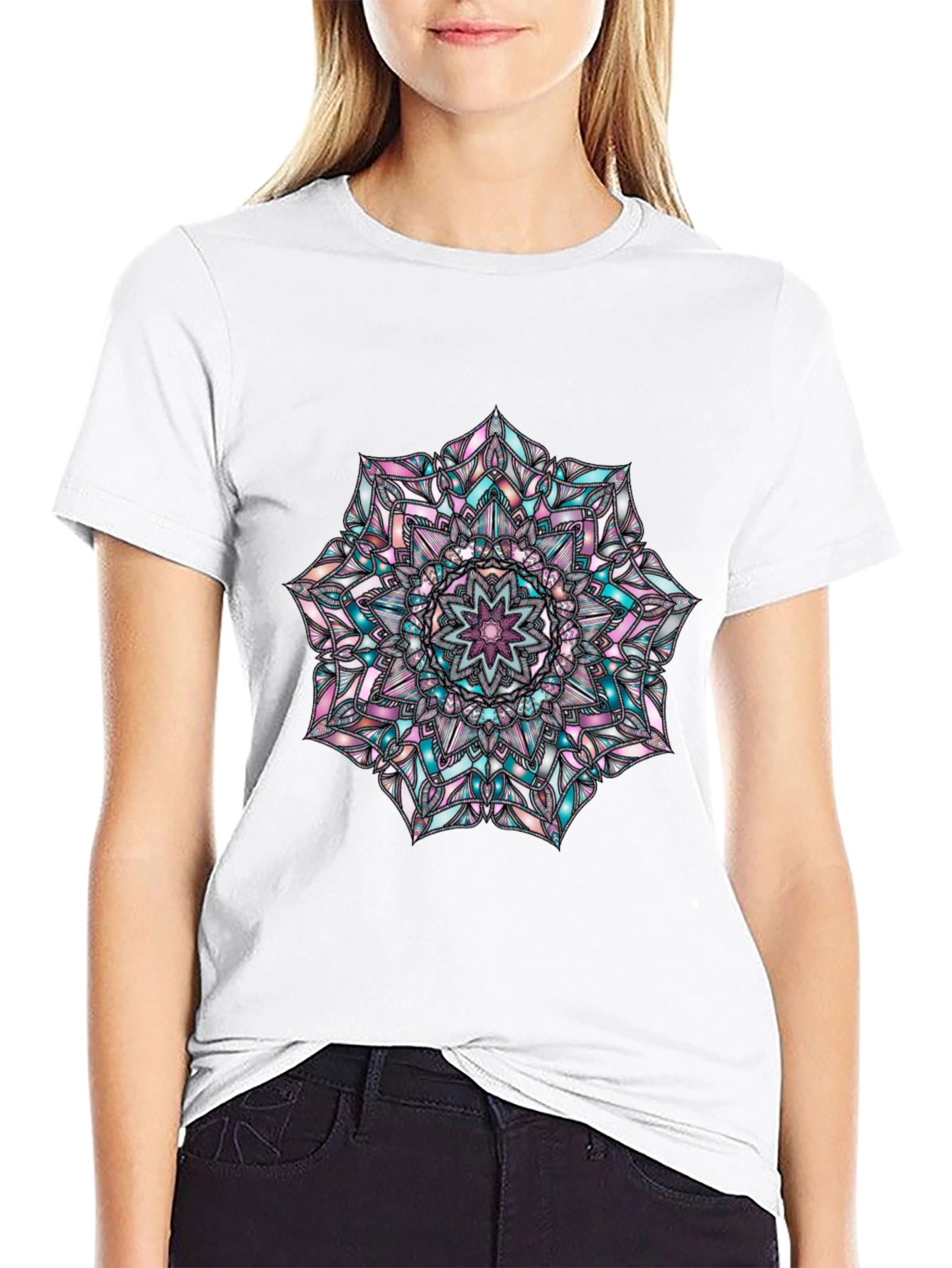 Mandala Graphic Print Mens Black T-Shirt