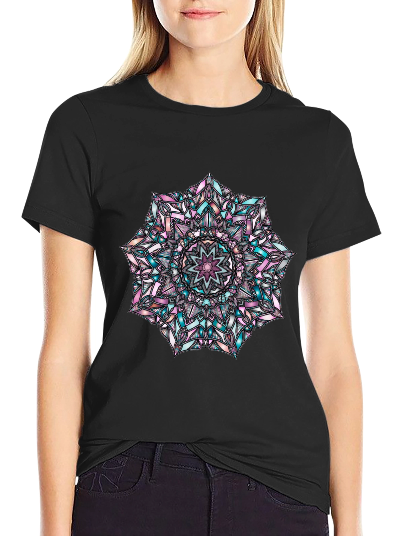 Mandala Graphic Print Mens Black T-Shirt