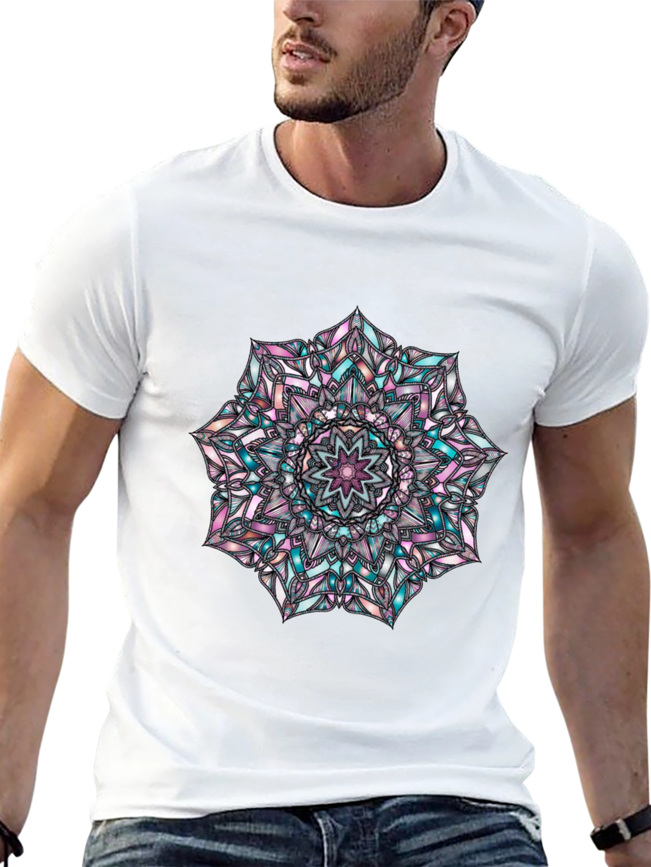Mandala Graphic Print Mens Black T-Shirt