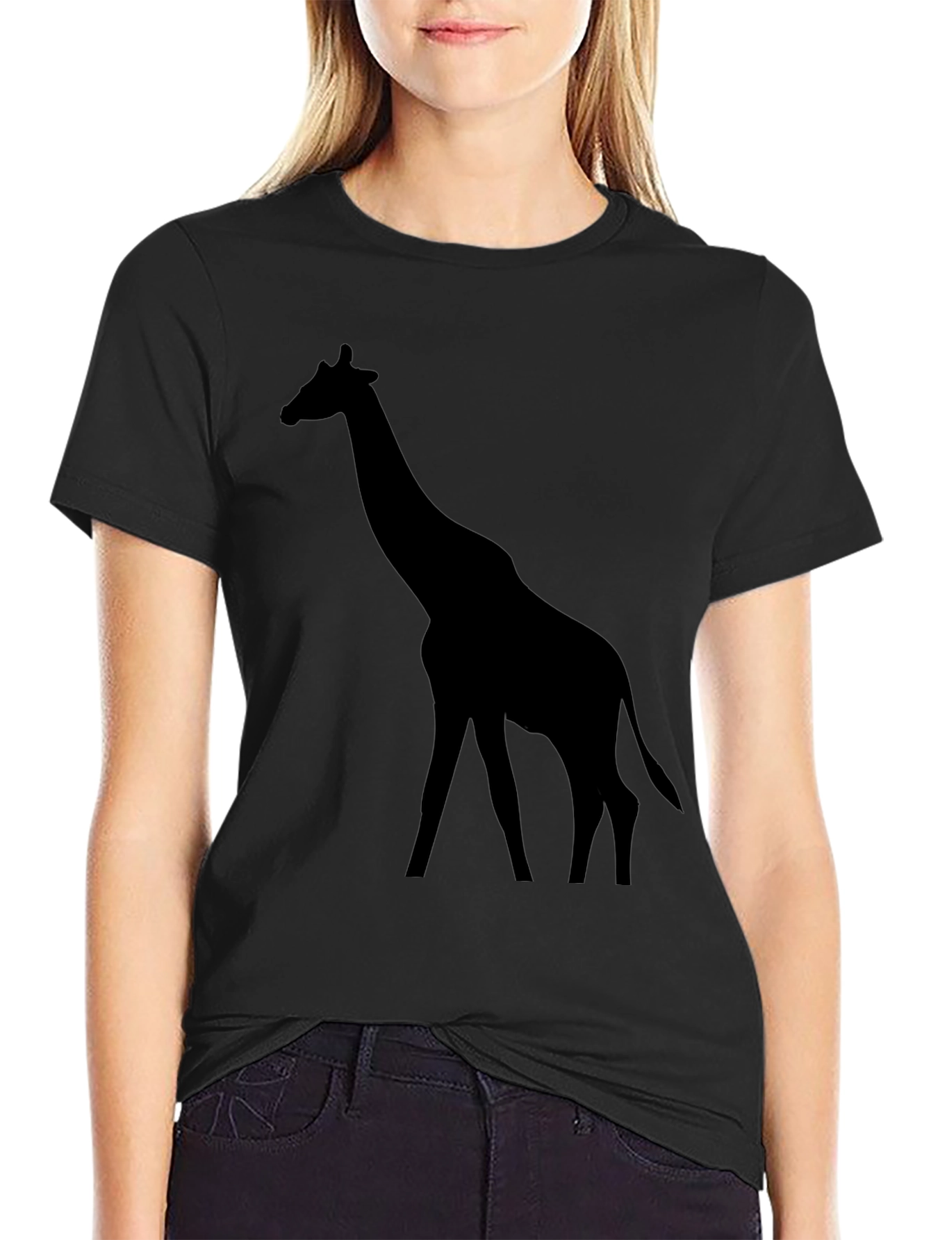 Black Giraffe Silhouette Graphic Tee