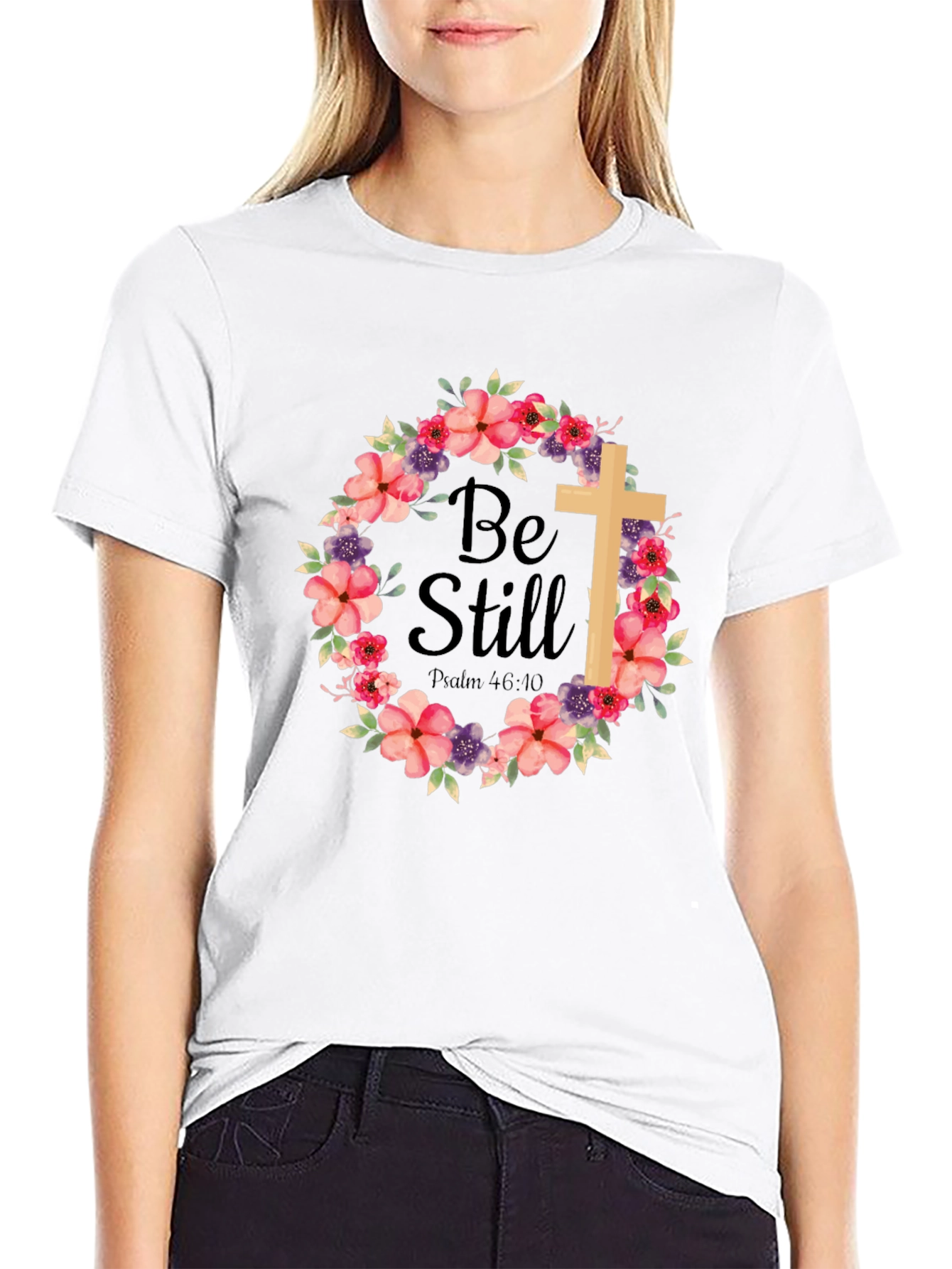 Be Still Floral Cross T-Shirt