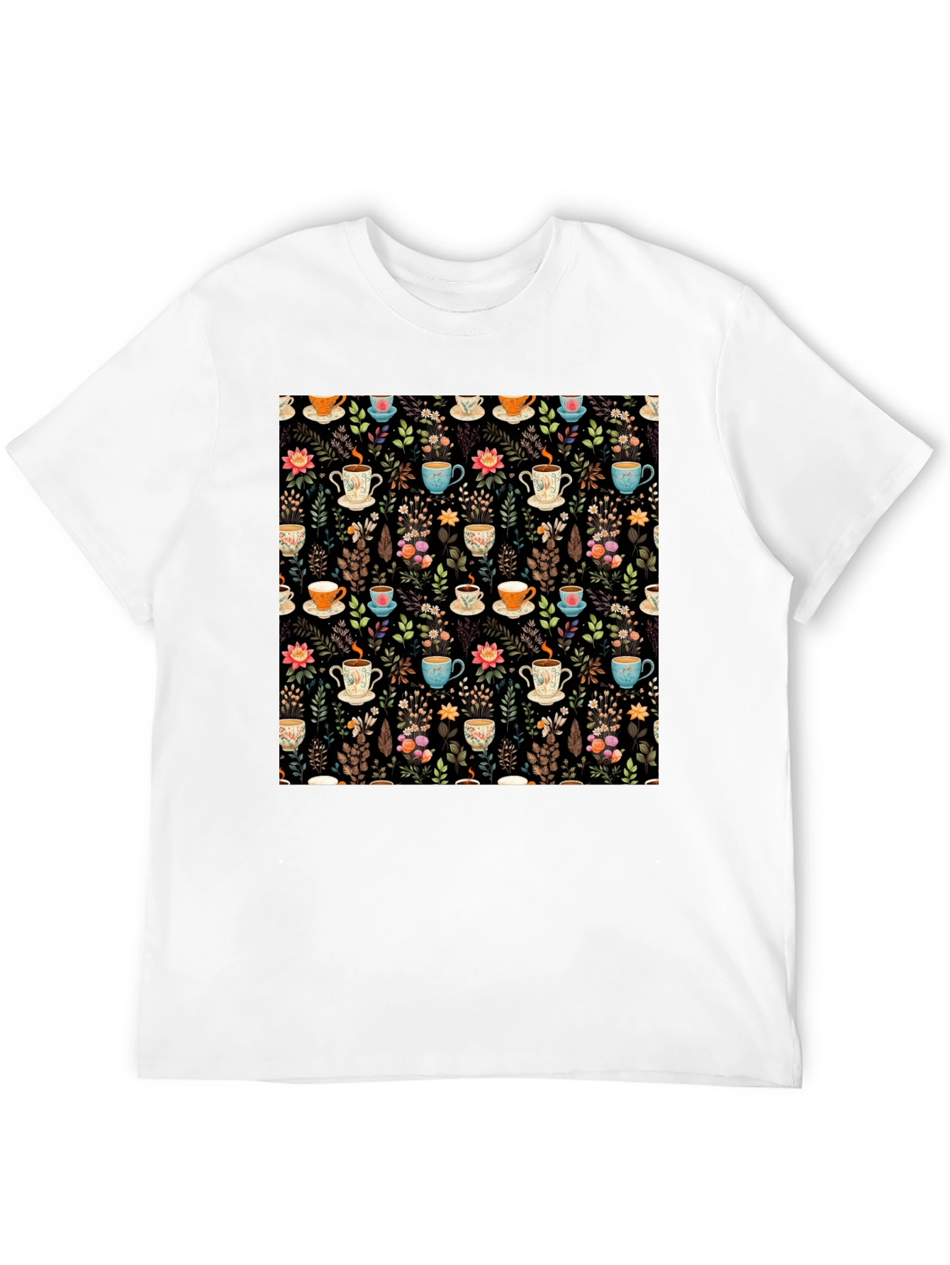 Floral Tea Cup Pattern T-Shirt