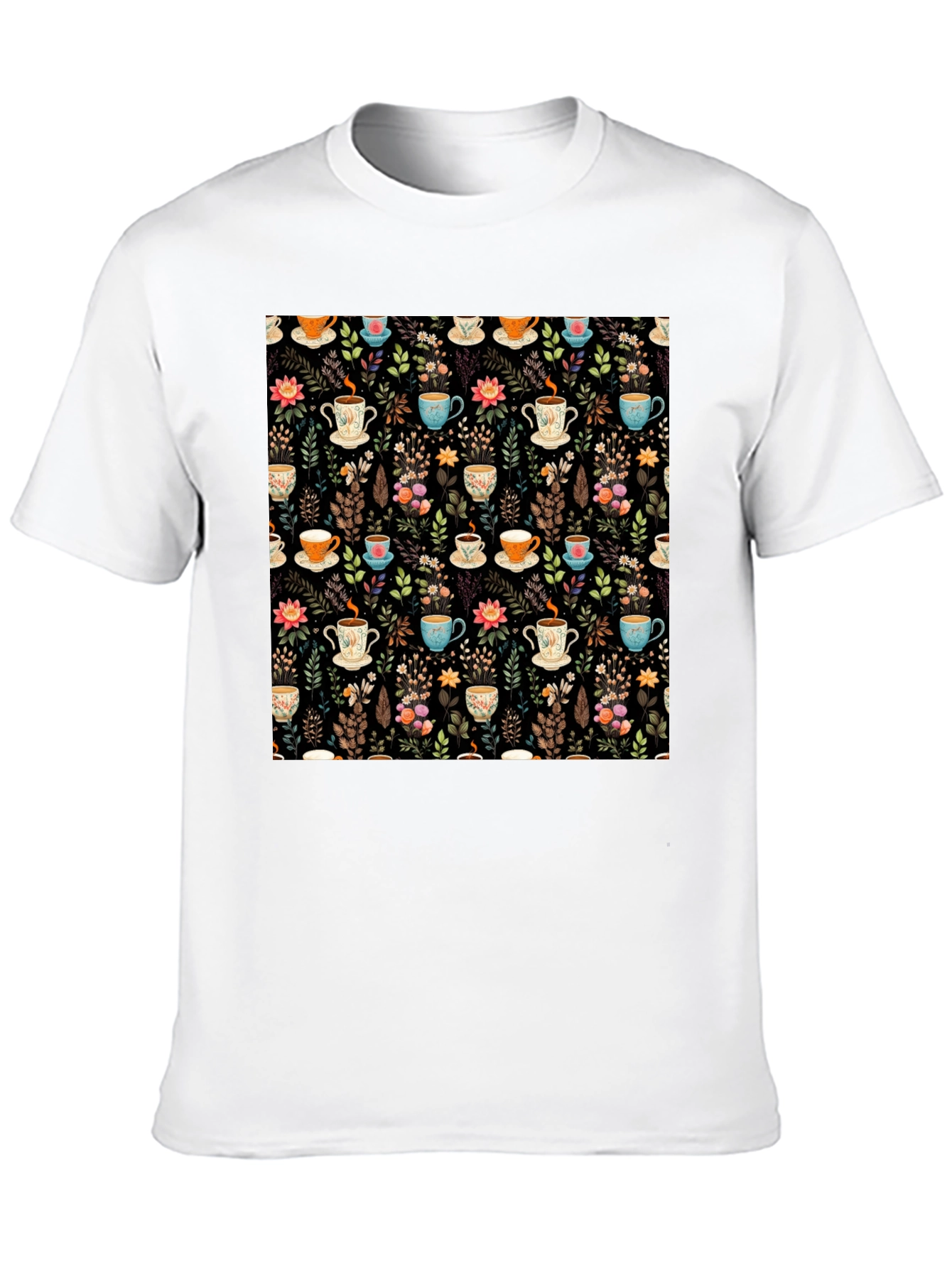 Floral Tea Cup Pattern T-Shirt