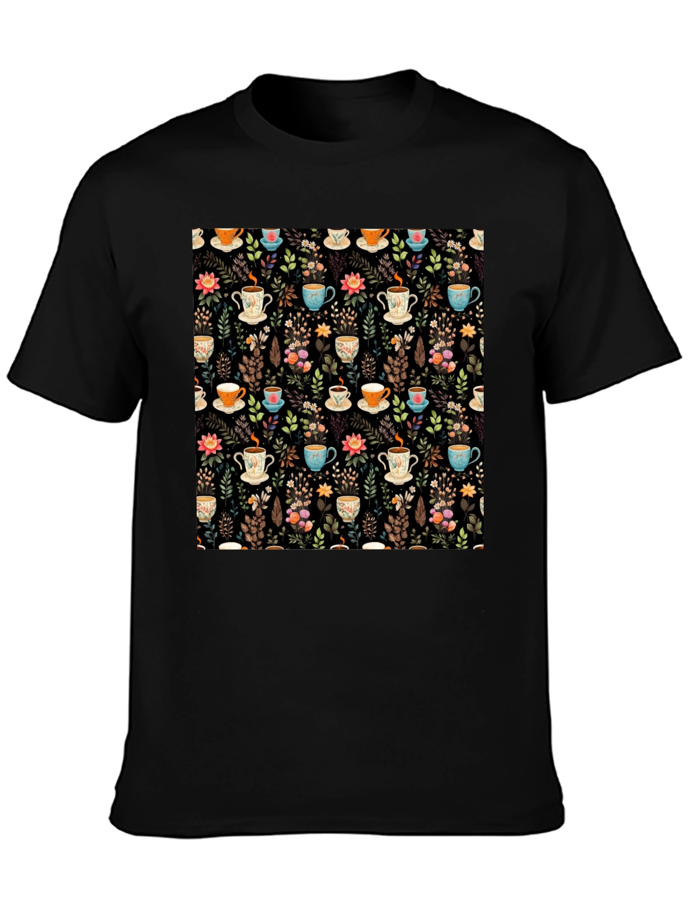 Floral Tea Cup Pattern T-Shirt