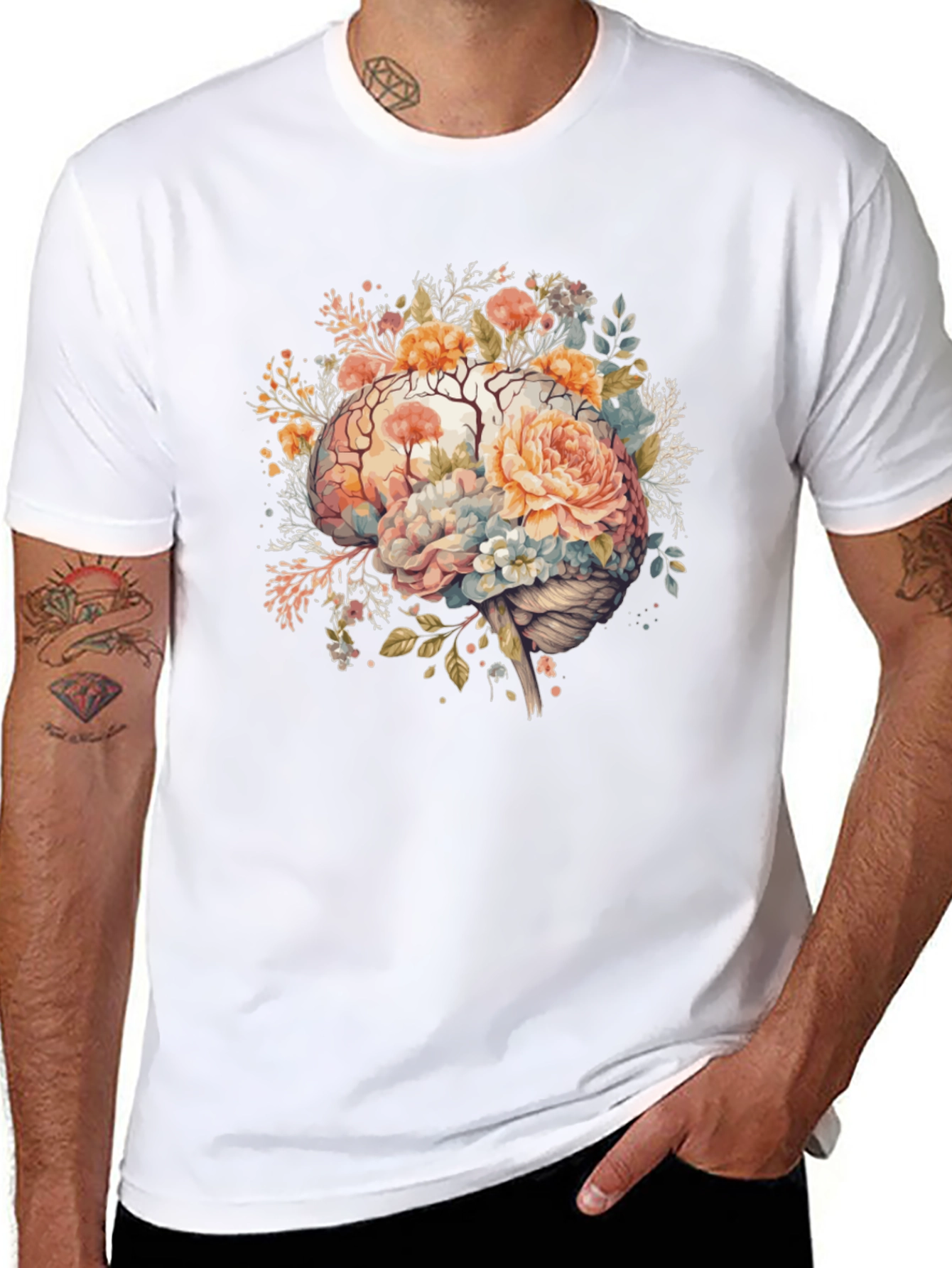 Floral Brain Graphic Tee - Stylish Mindful Design