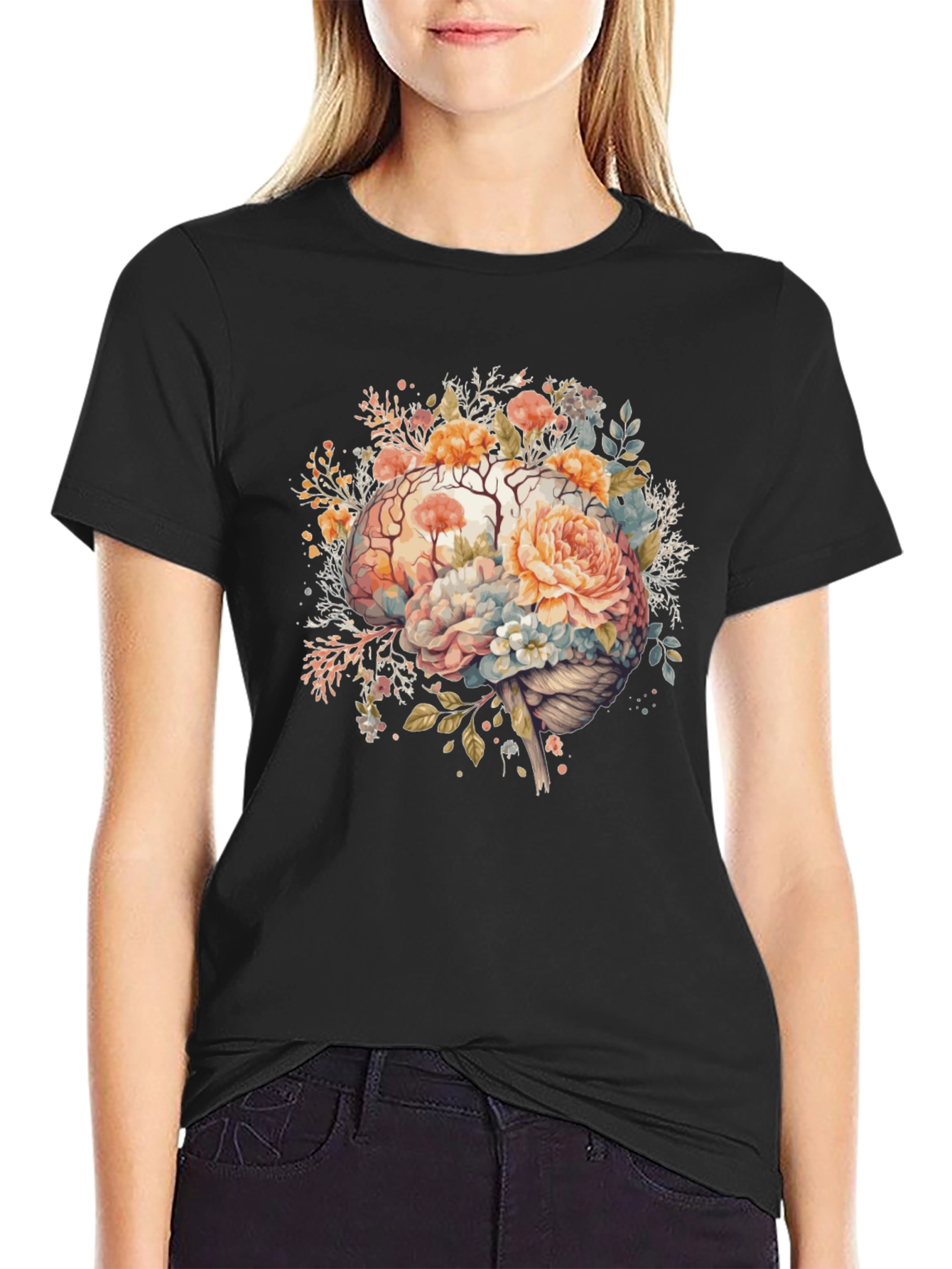 Floral Brain Graphic Tee - Stylish Mindful Design